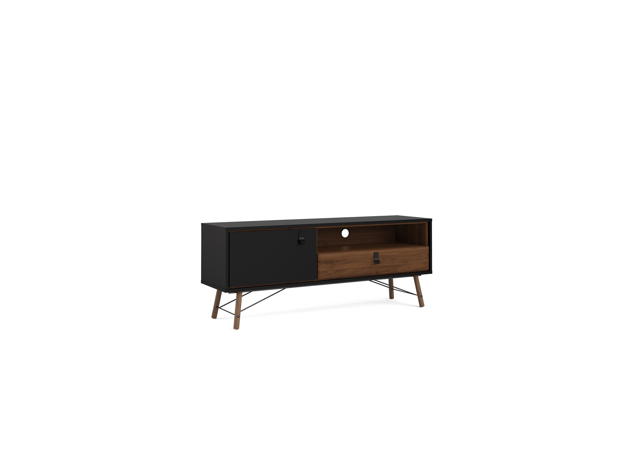 Tv-meubel Ry 151cm - vezelplaat - mat zwart & okkernoot
