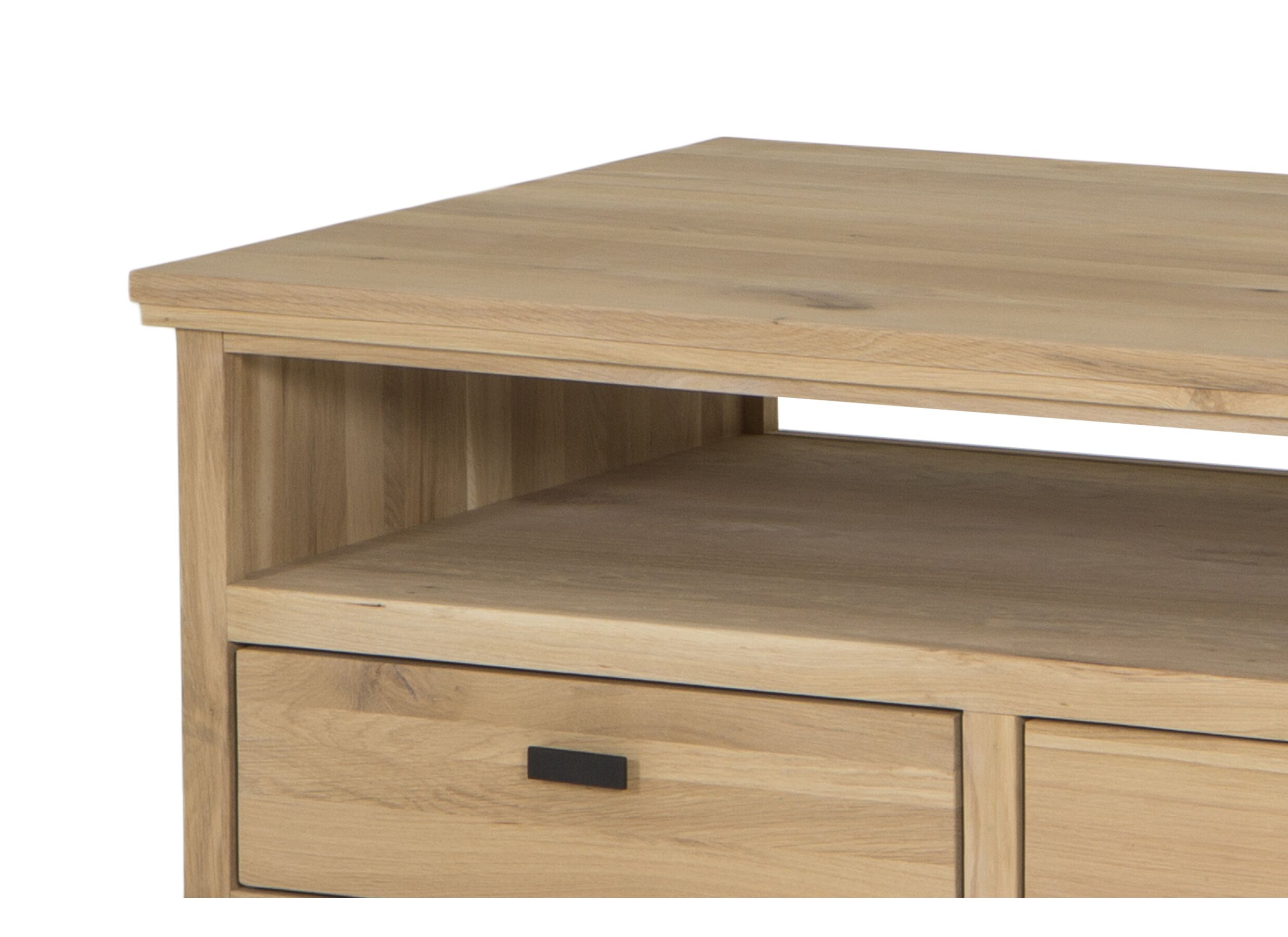Table basse Grimaldi 120x74x45cm - chêne massif & placage & décor - naturel avec rangement