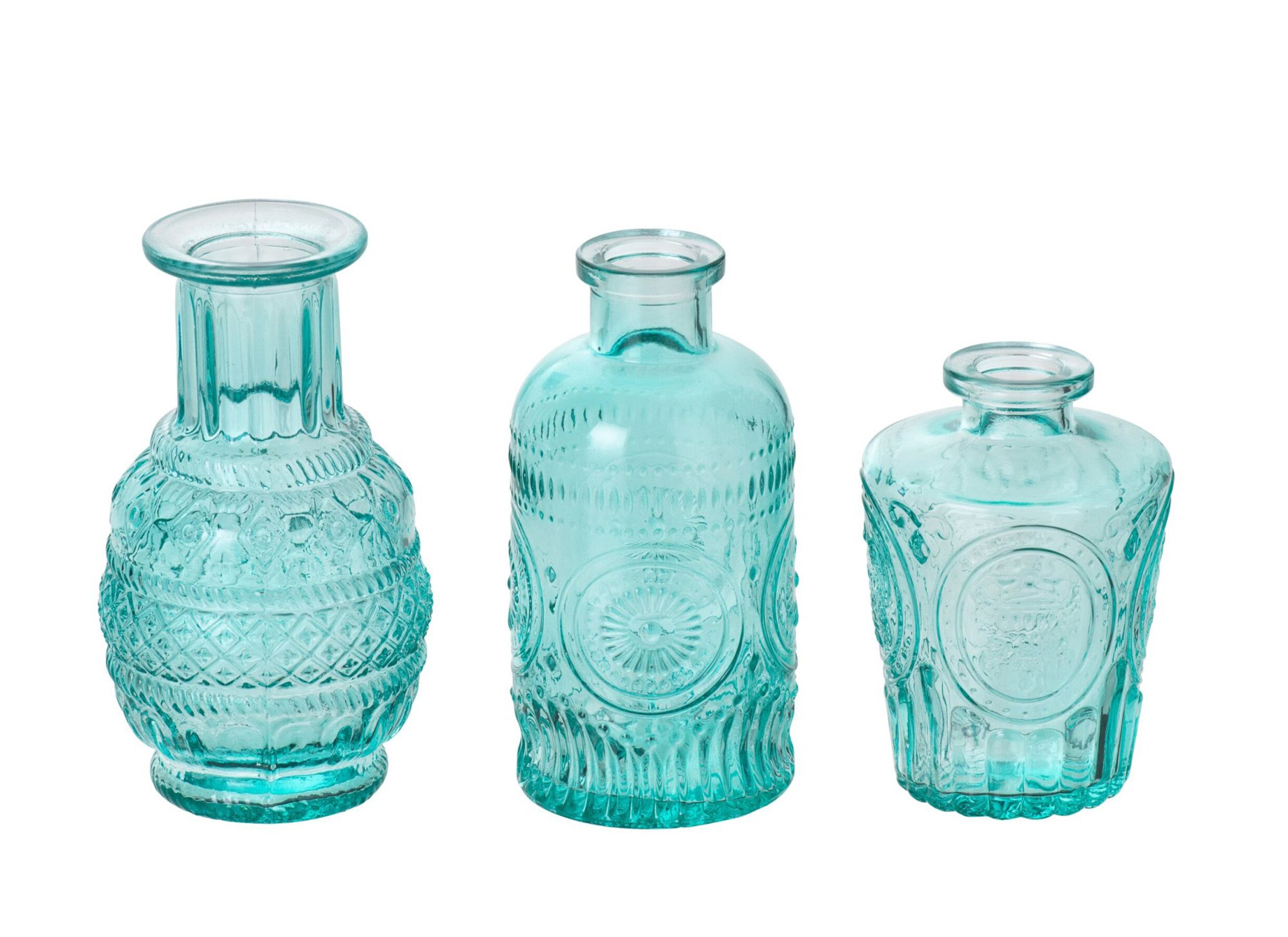 Vaas Soliflore set van 3 - glas - blauw - Vase Soliflore lot de 3 - verre - bleu