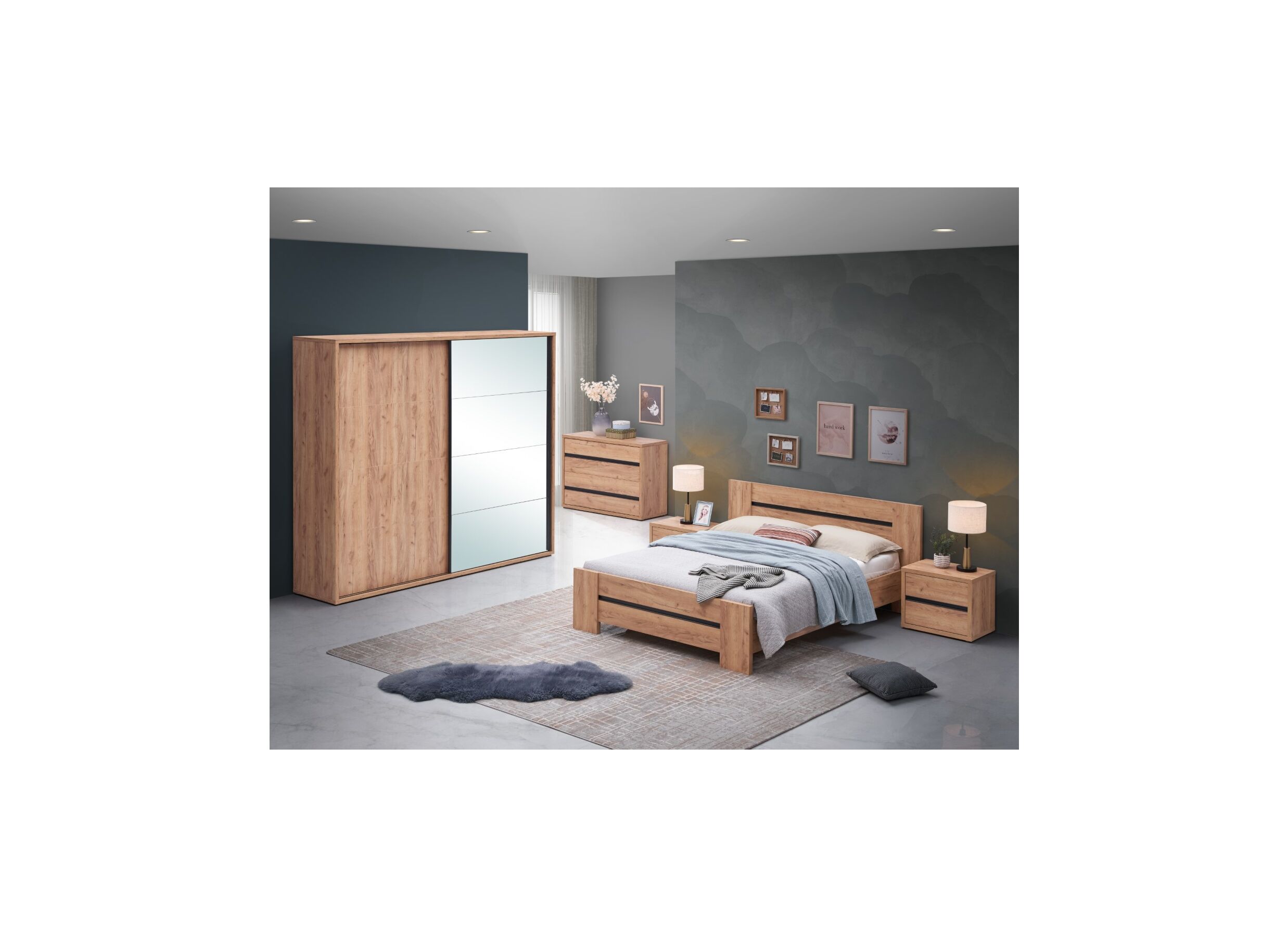 Photo ensemble - Commode Erwin 110x40x76cm - décor - chêne français