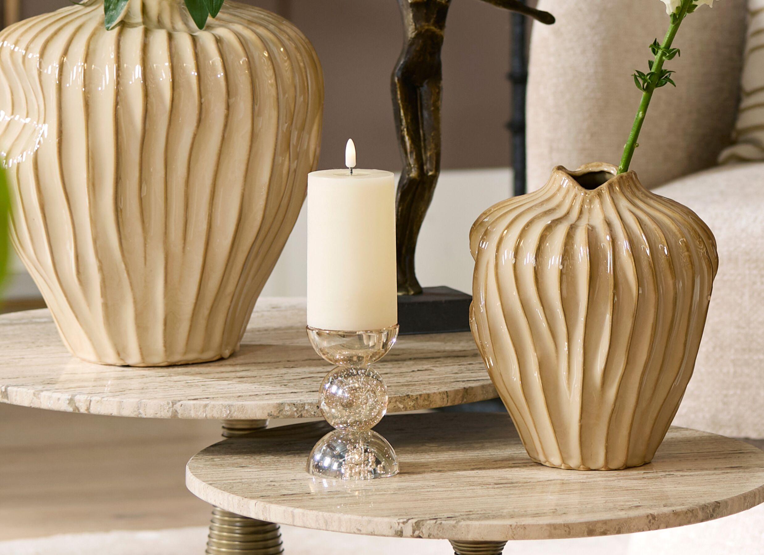 Foto ambiance - Porte-bougie Itinga H12cm - verre - ambre