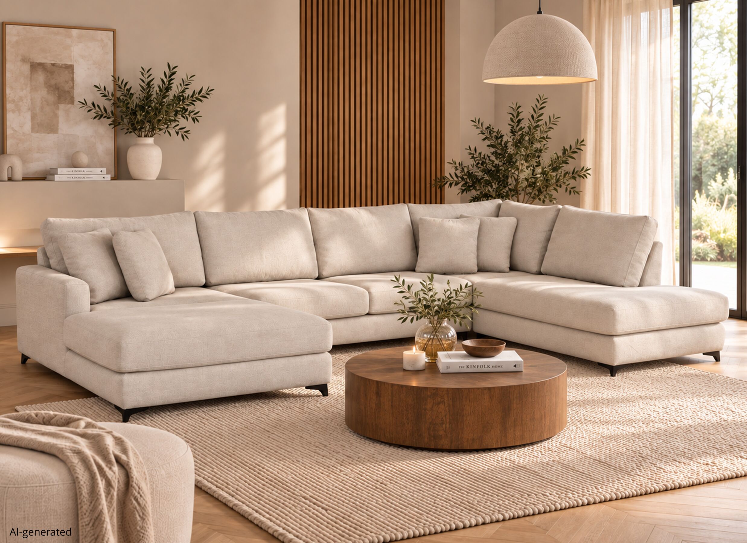 AI Generated - Hoeksalon Izmir 378x230cm - stof - greige