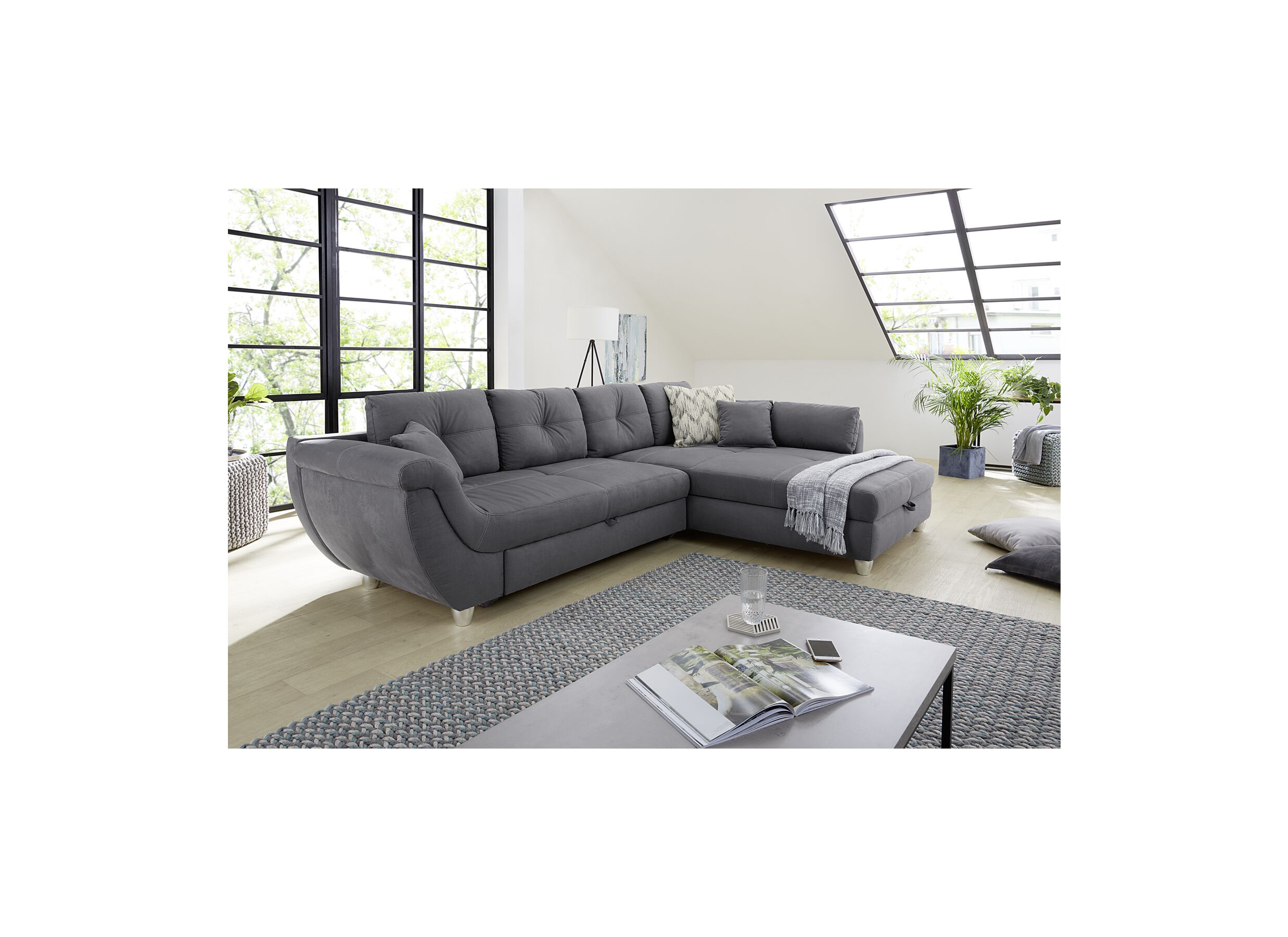 Plus Important - Canapé d'angle Maranello tissu gris avec fonction lit