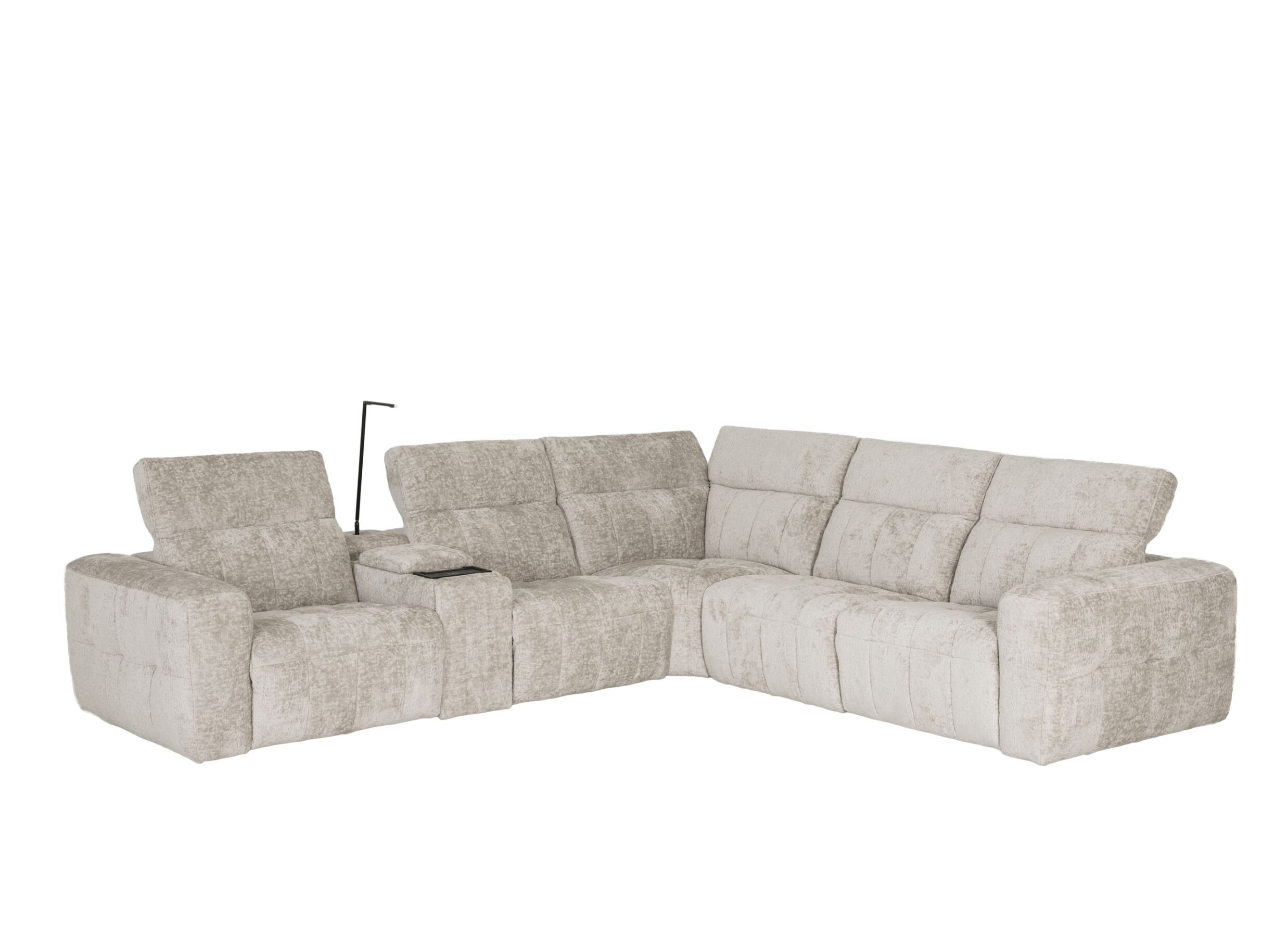 Aperçu - Canapé d'angle Crow 334x301cm - tissu - turtledove avec 3 fauteuils relax