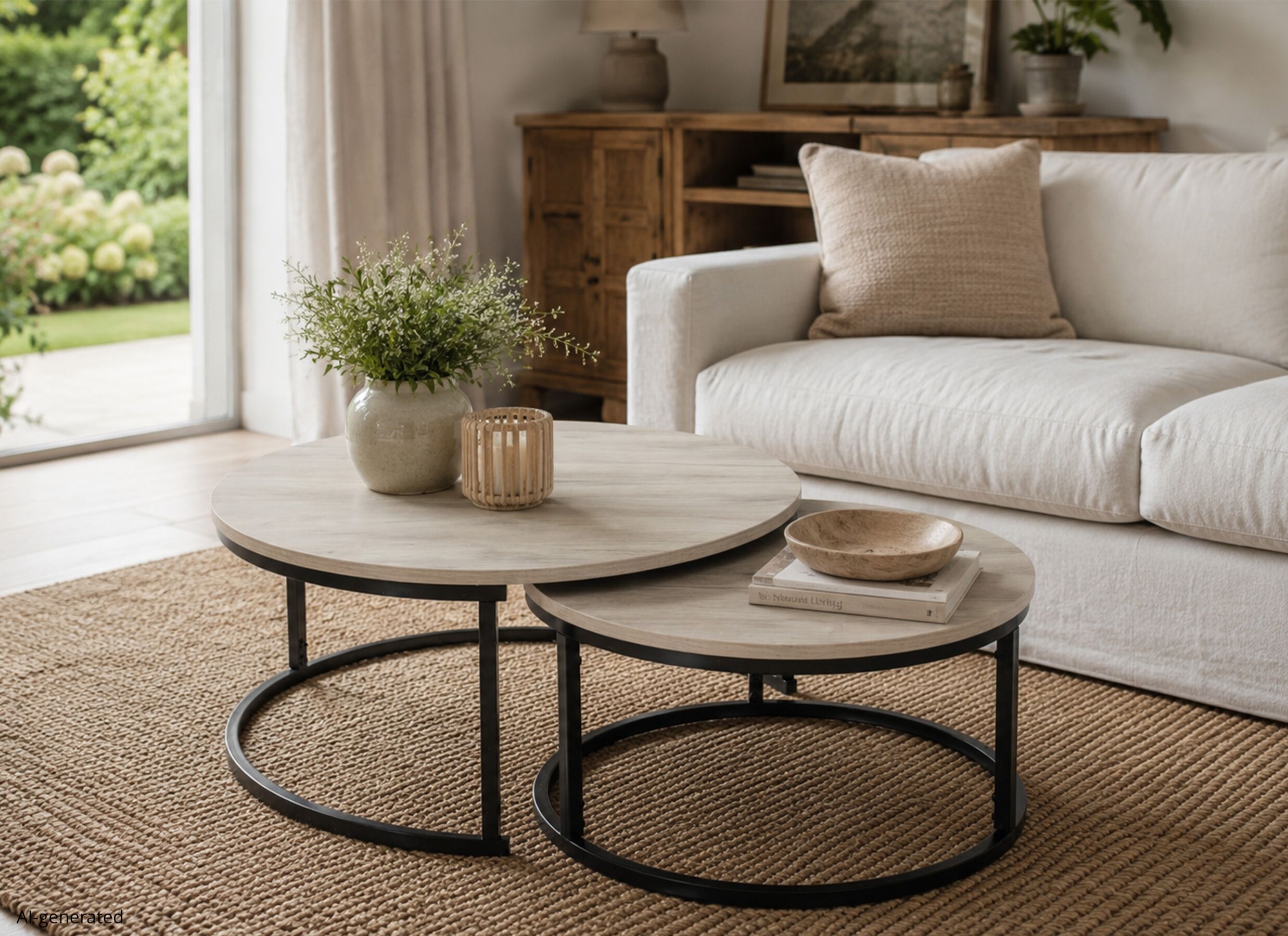 AI Generated - Table basse Sunrise 80x35/60x32cm - décor & mélamine - marron - lot de 2