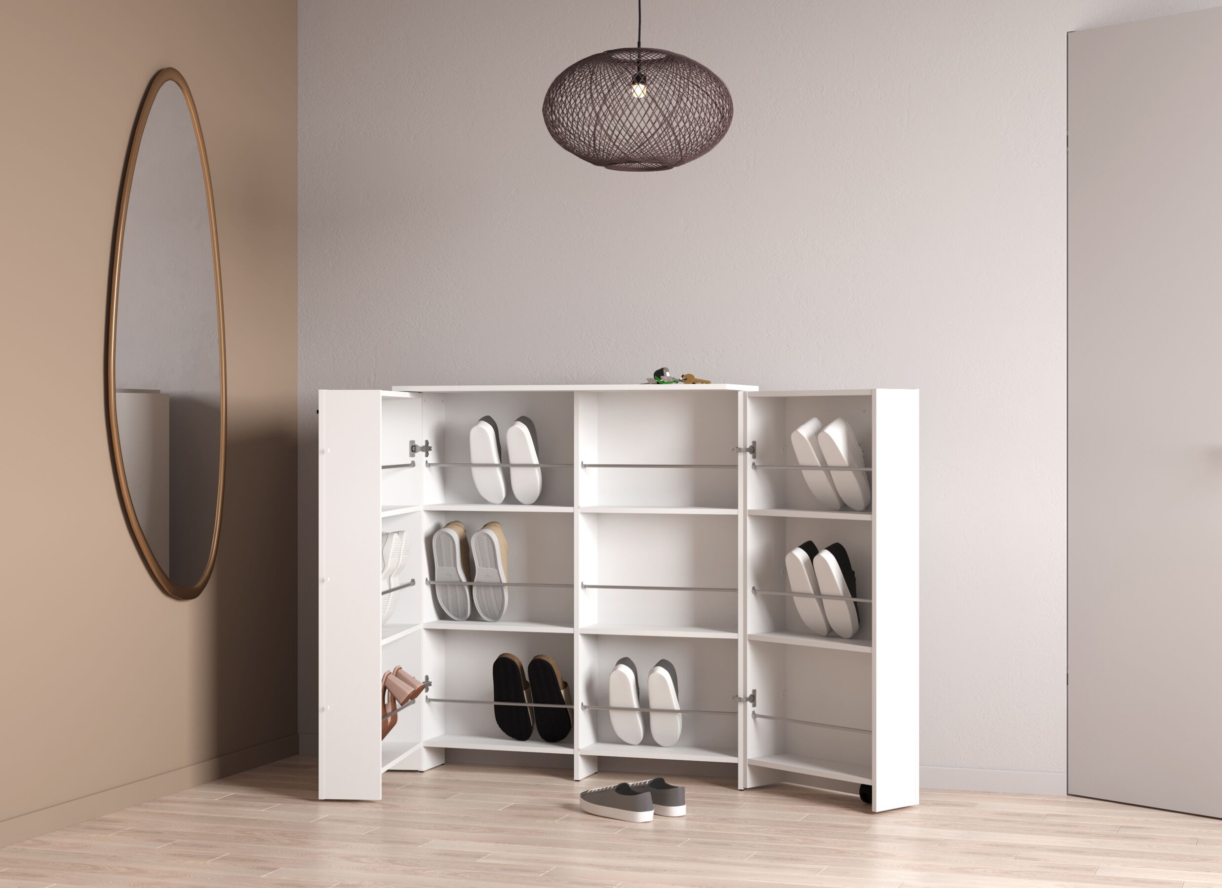 Foto ambiance - Armoire à chaussures Cube 100x33x114cm - décor - blanc