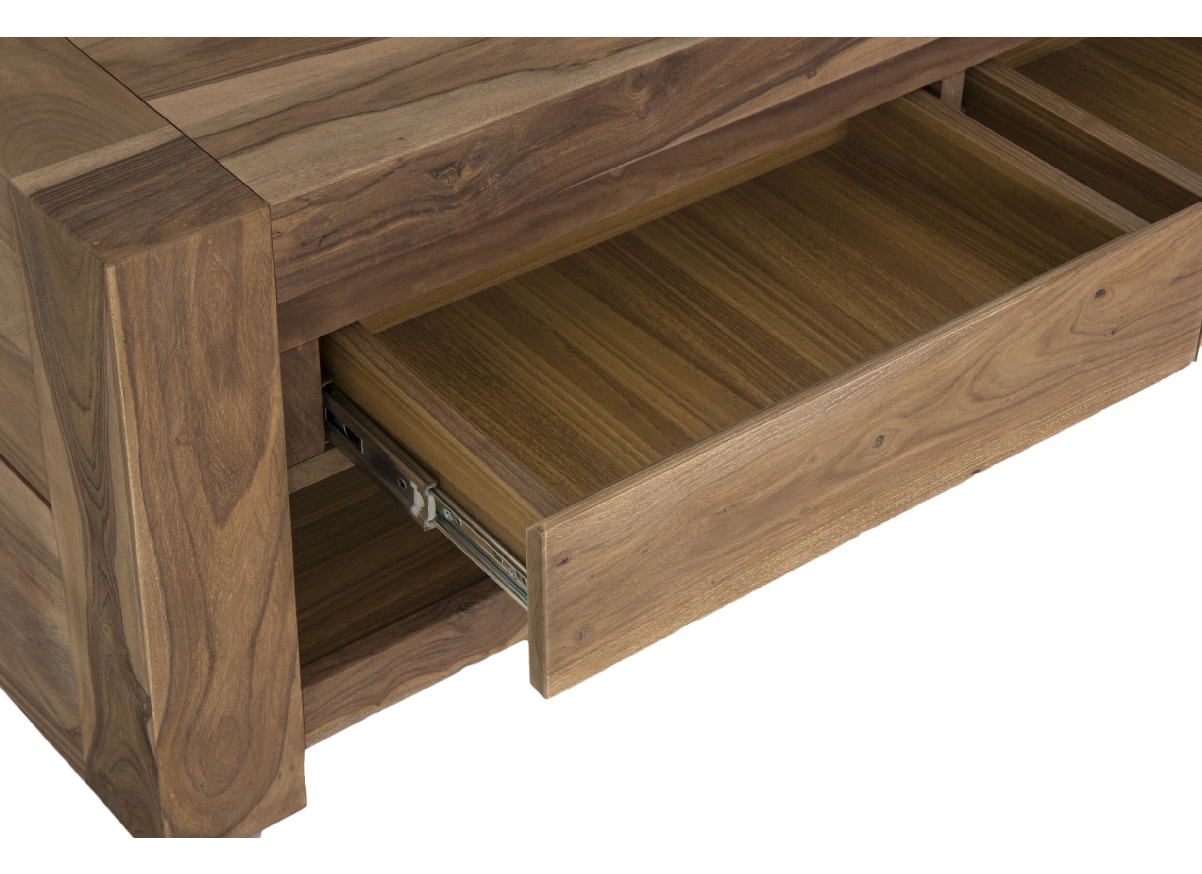 Table basse Carbone 125x65cm - sheesham massif & décor - naturel avec rangement