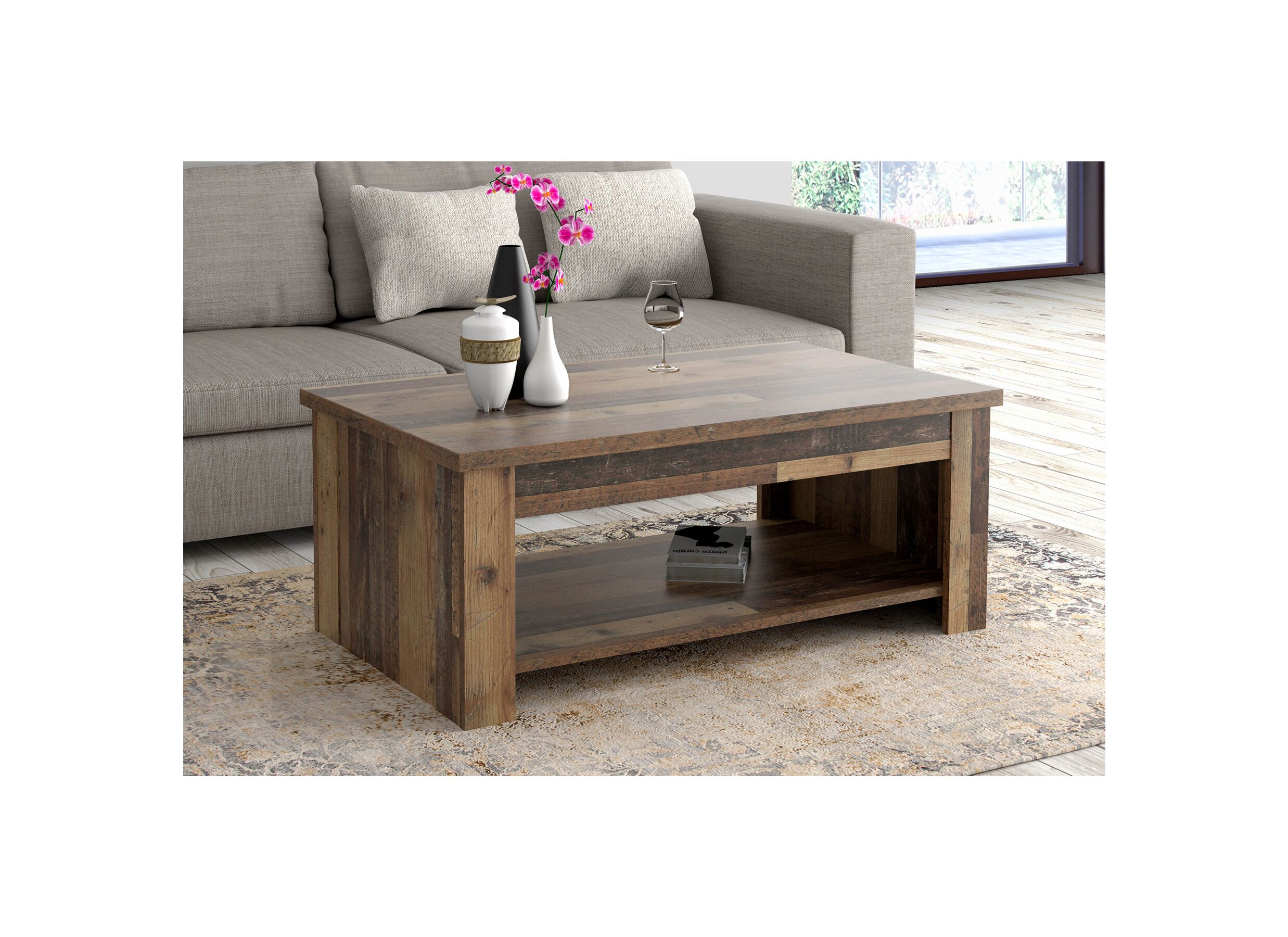 Table basse Clif 110x65cm - panneau décor - old wood