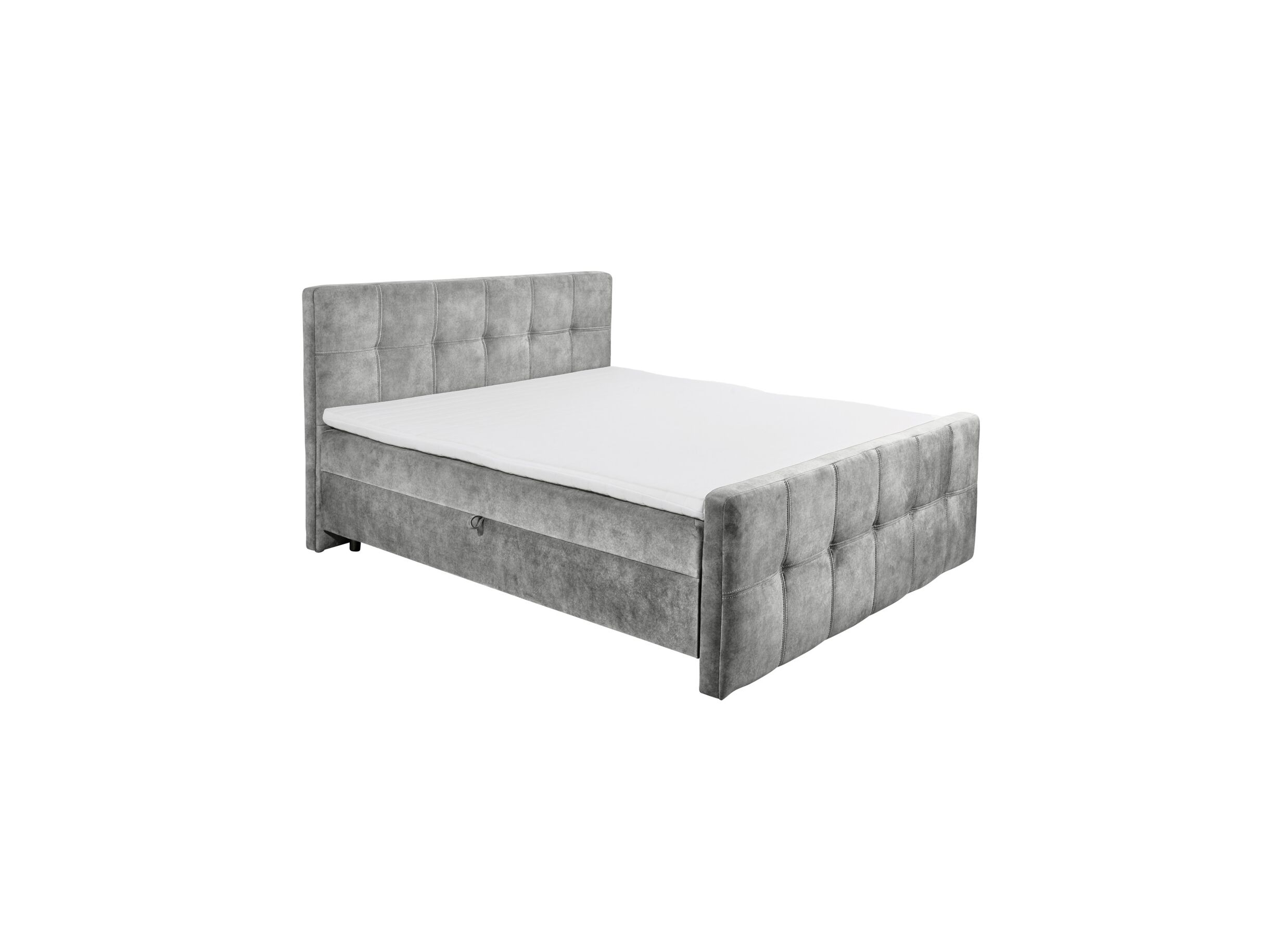 Boxspring Valetta 160x200cm avec rangement tissu gris - Lit box Valetta 160x200cm avec rangement tissu gris