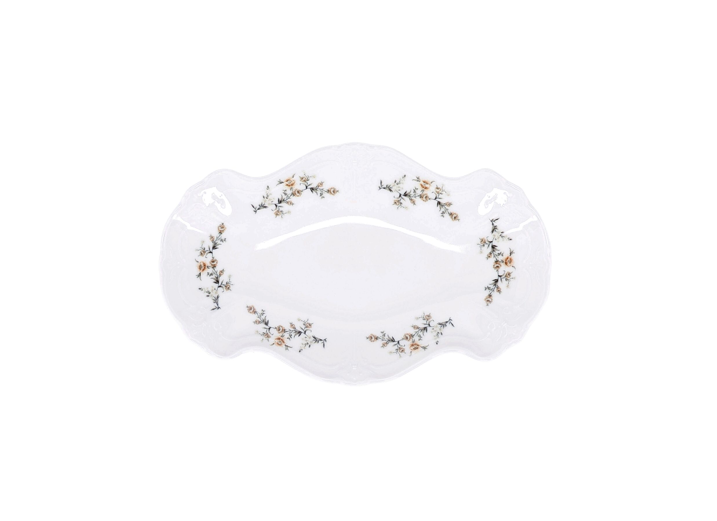 Aperçu - Plat Retro Brown Flower 26x16cm - porcelaine - blanc