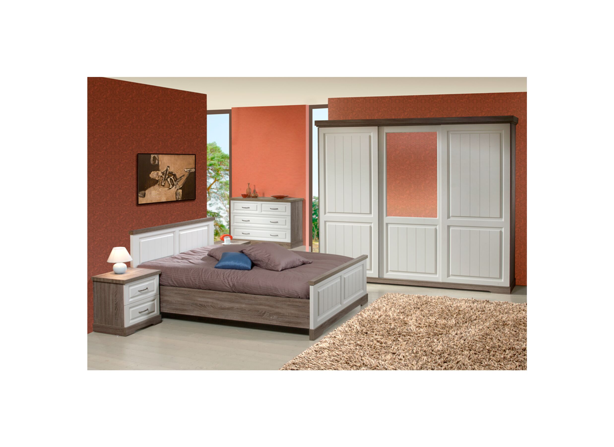 Chambre à coucher avec lit 140x200cm - armoire 260cm - Chambre à coucher avec lit 140x200cm - armoire 260cm