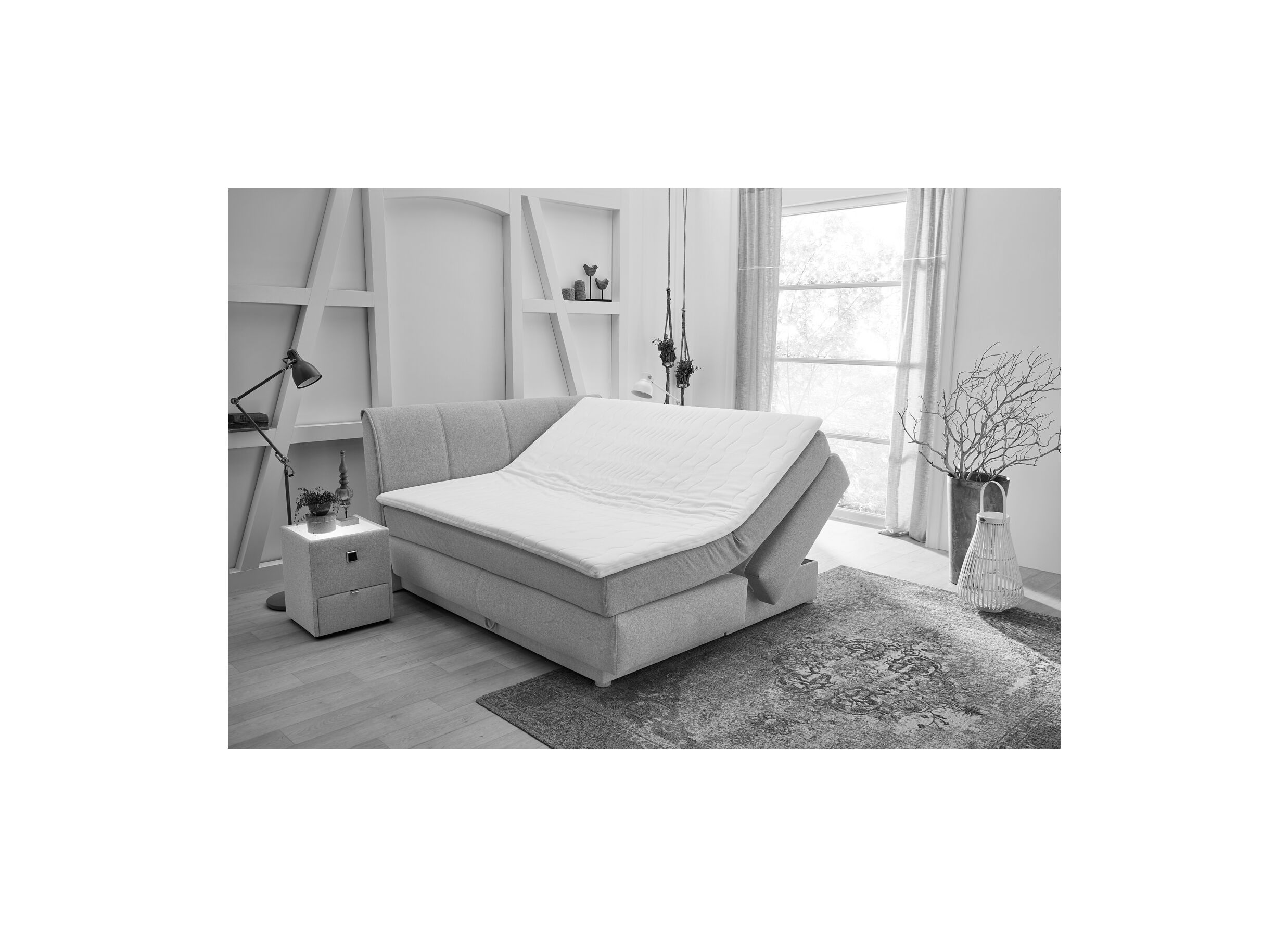 Foto ambiance - Boxspring Carla Max 160x200cm avec rangement tissu gris foncé