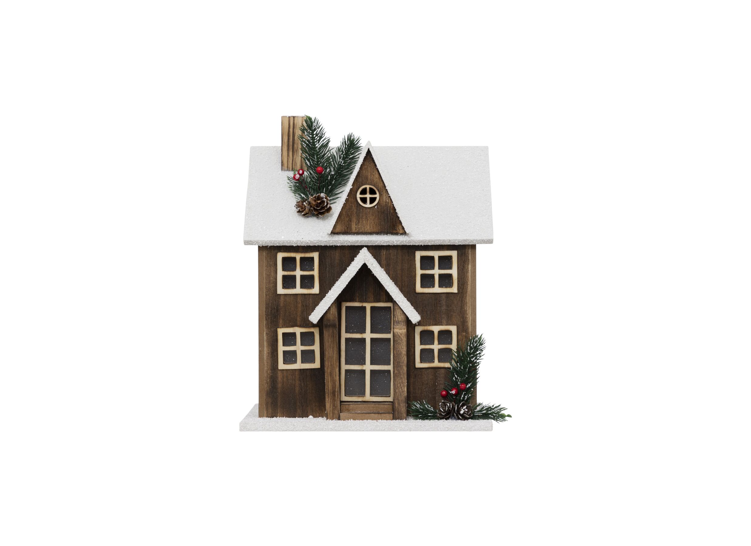 Aperçu - Décoration de Noël Maison de Neige en Bois avec LED H34cm
