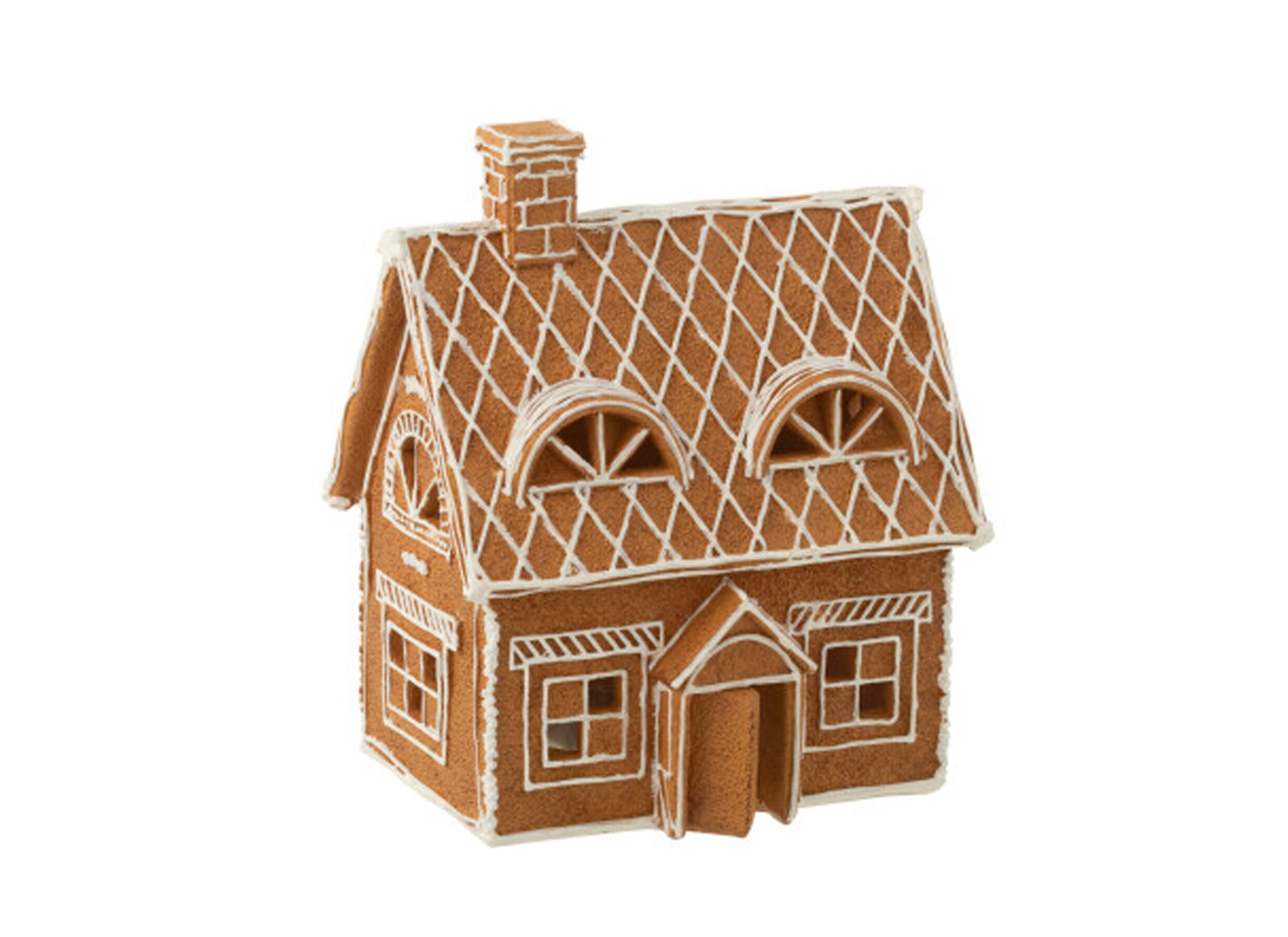 Kerstdecoratie Peperkoekenhuis 18 - Décoration de Noël Gingerbread House 18,5x14x22cm - polystone - marron