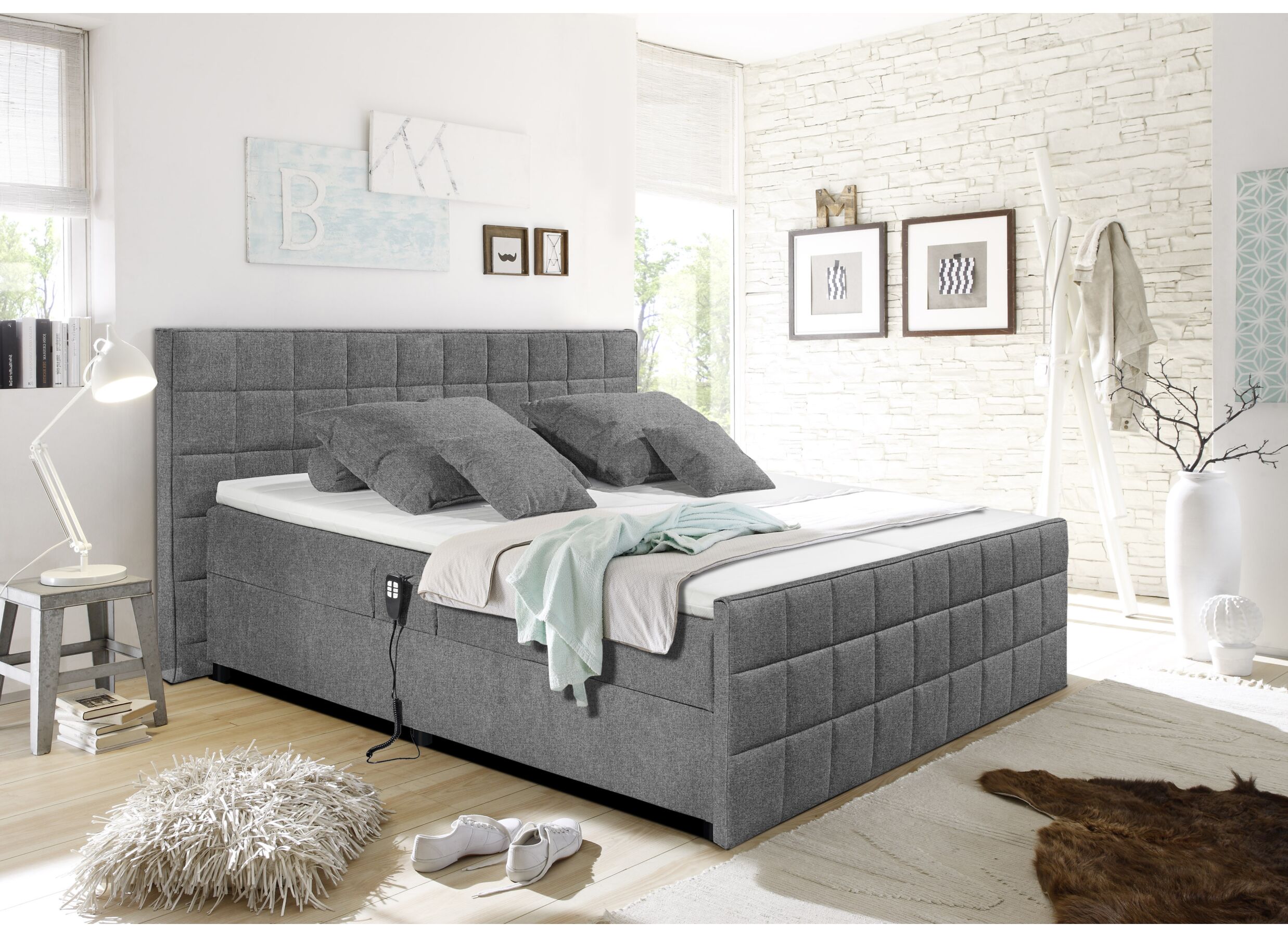 Lit box Gabun 180x200cm électrique tissu gris foncé