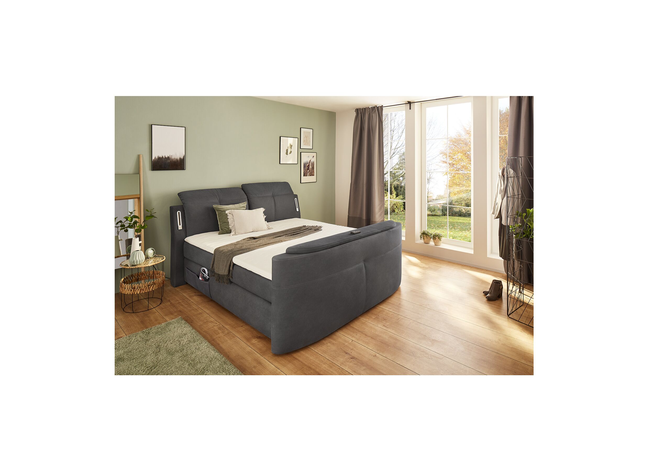 Boxspring Moviestar Normal 180x200cm - stof - donkergrijs met tv-lift