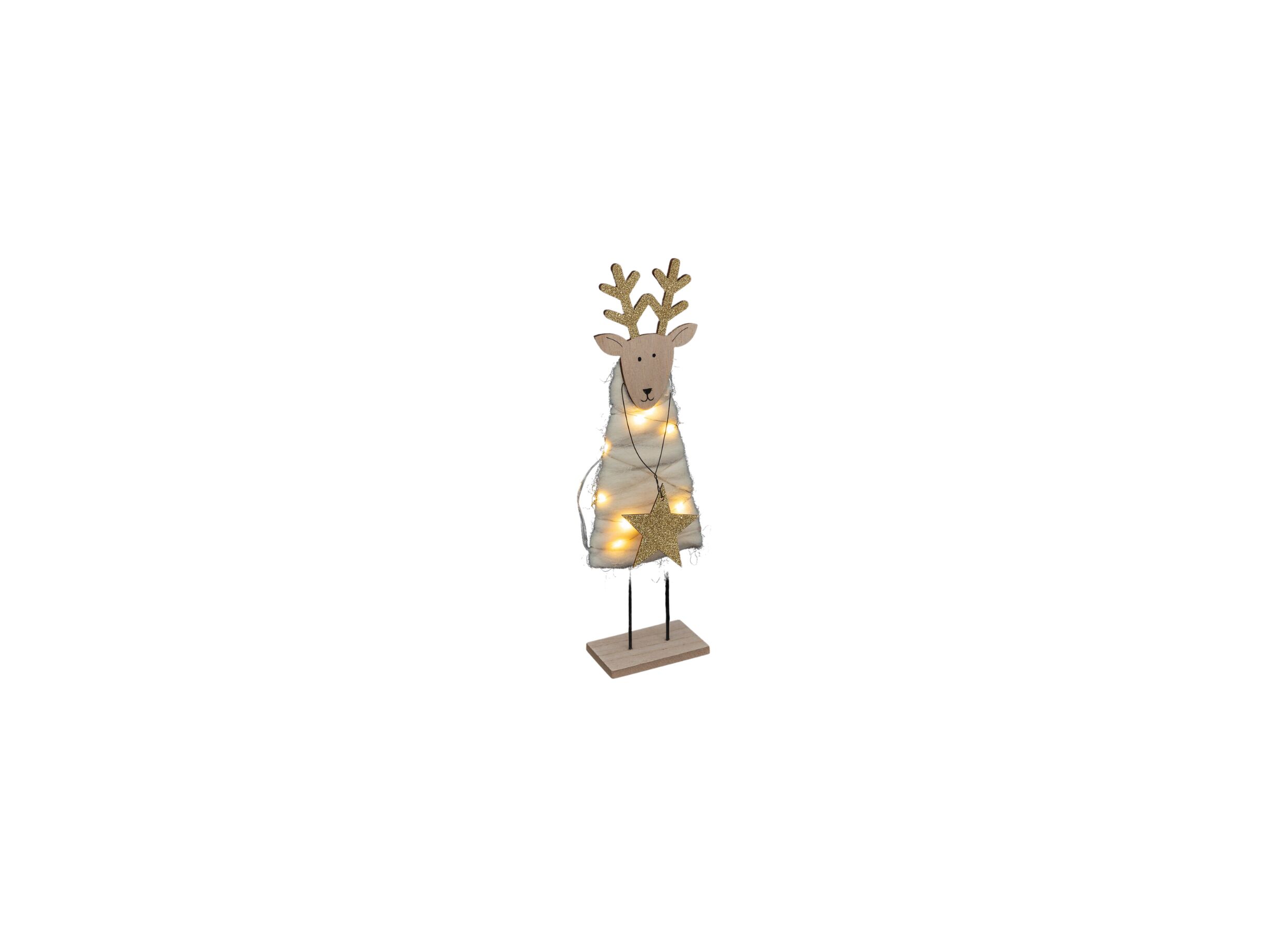 Aperçu - Déco Renne en bois avec LED H30cm beige