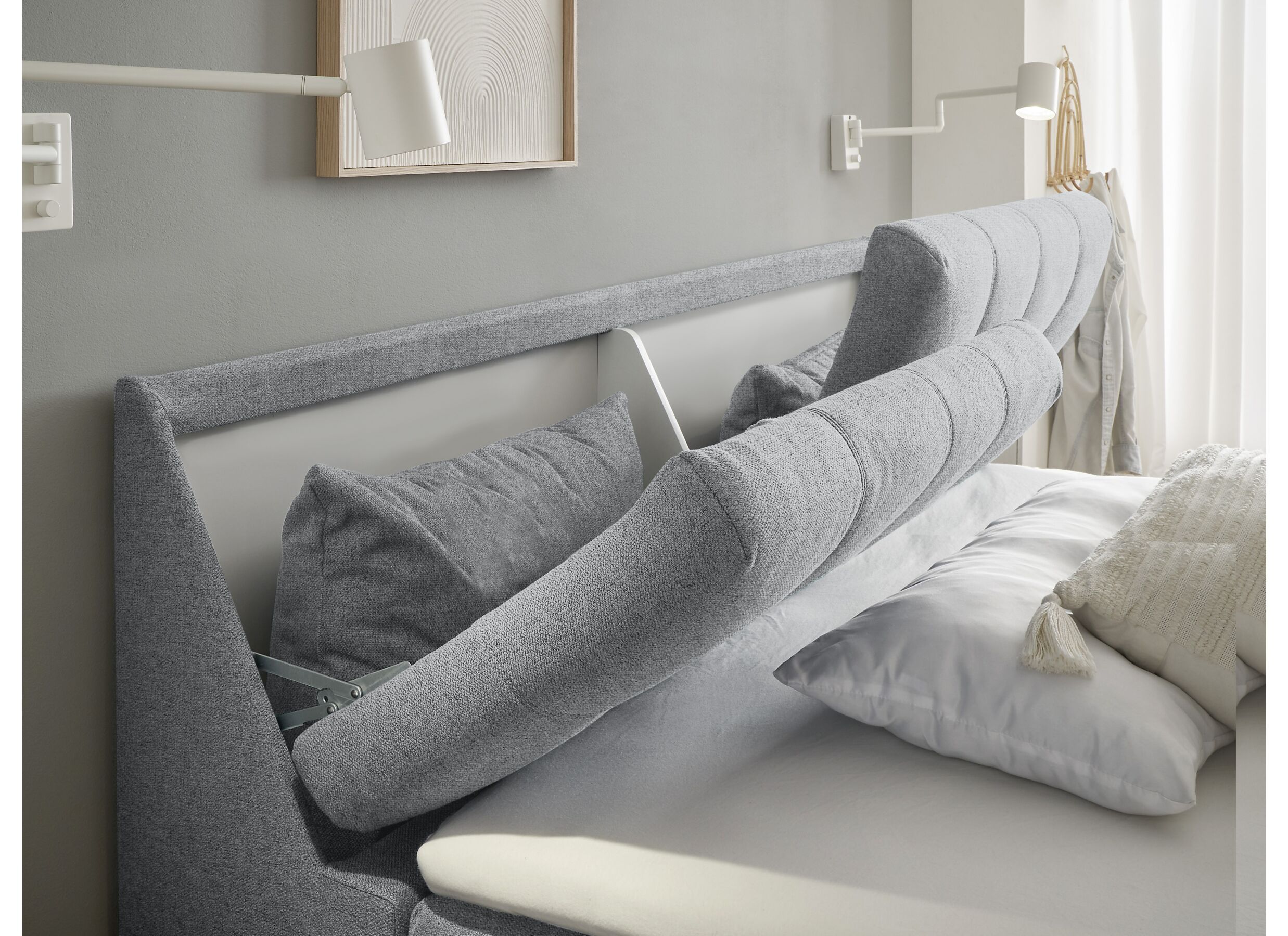 Lit box Atlantis 180x200cm avec rangement tissu gris