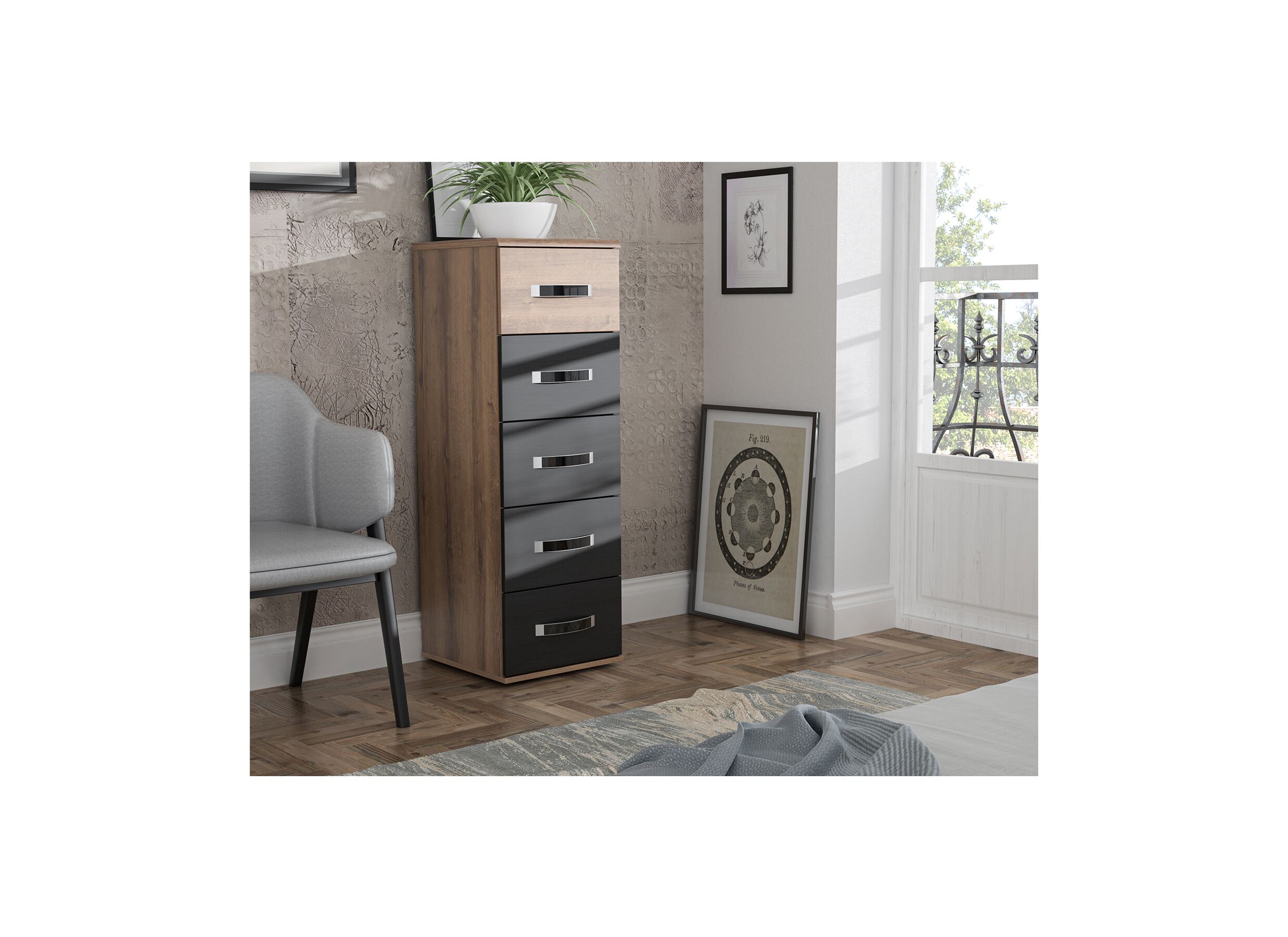 Foto ambiance - Commode Dolce 40x41x118cm - décor - mud oak/black oak