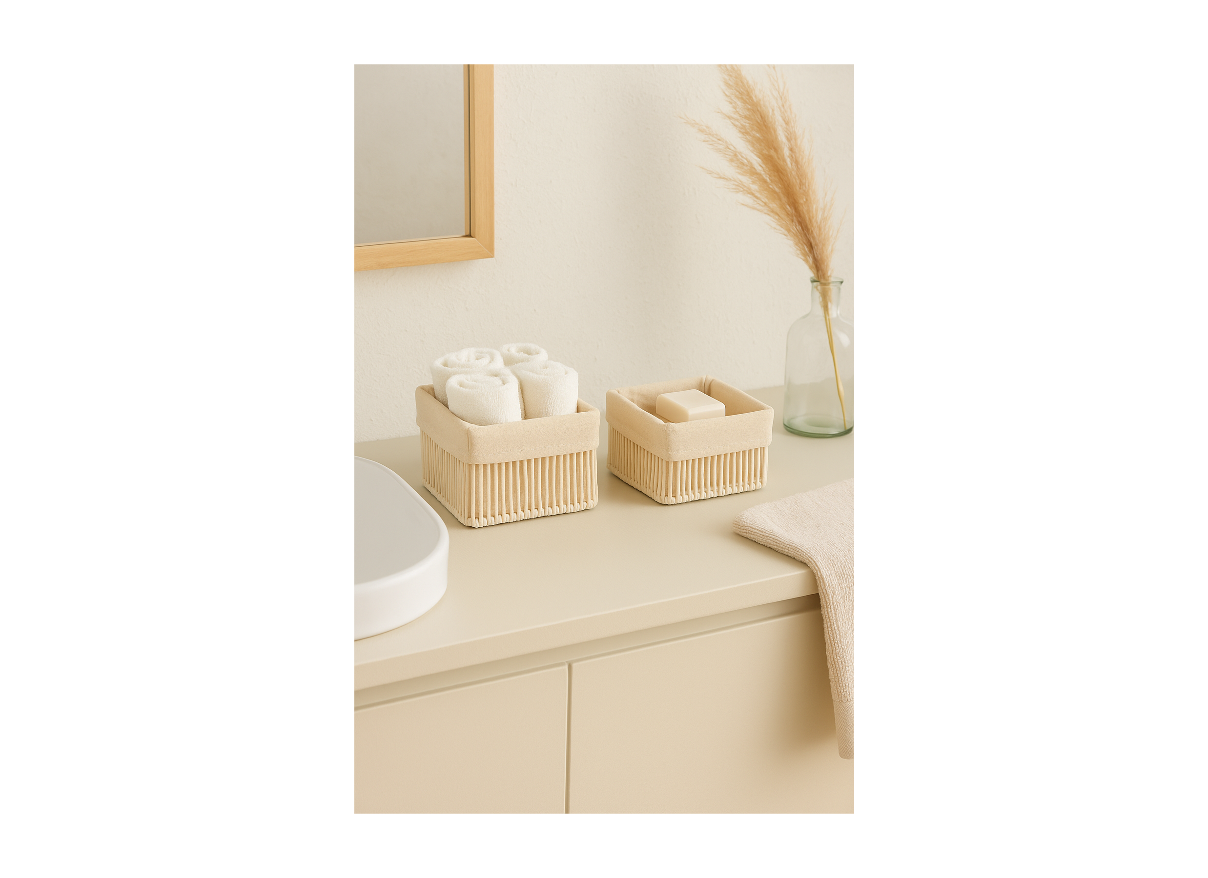 Panier Solea lot de 2 - corde tressée & coton - beige