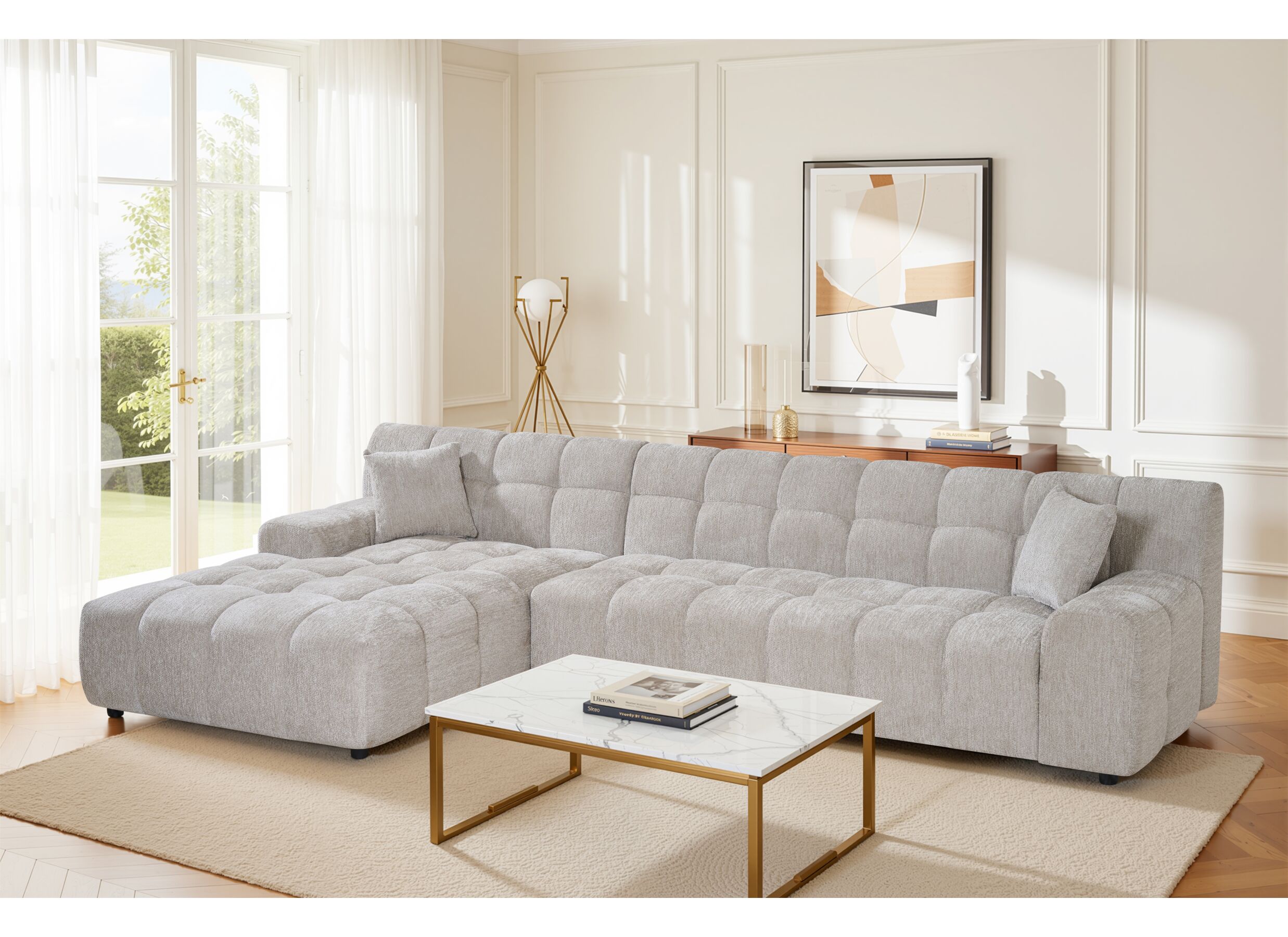 Foto ambiance - Canapé d'angle Corallo 345x190cm - fibre polyester - beige