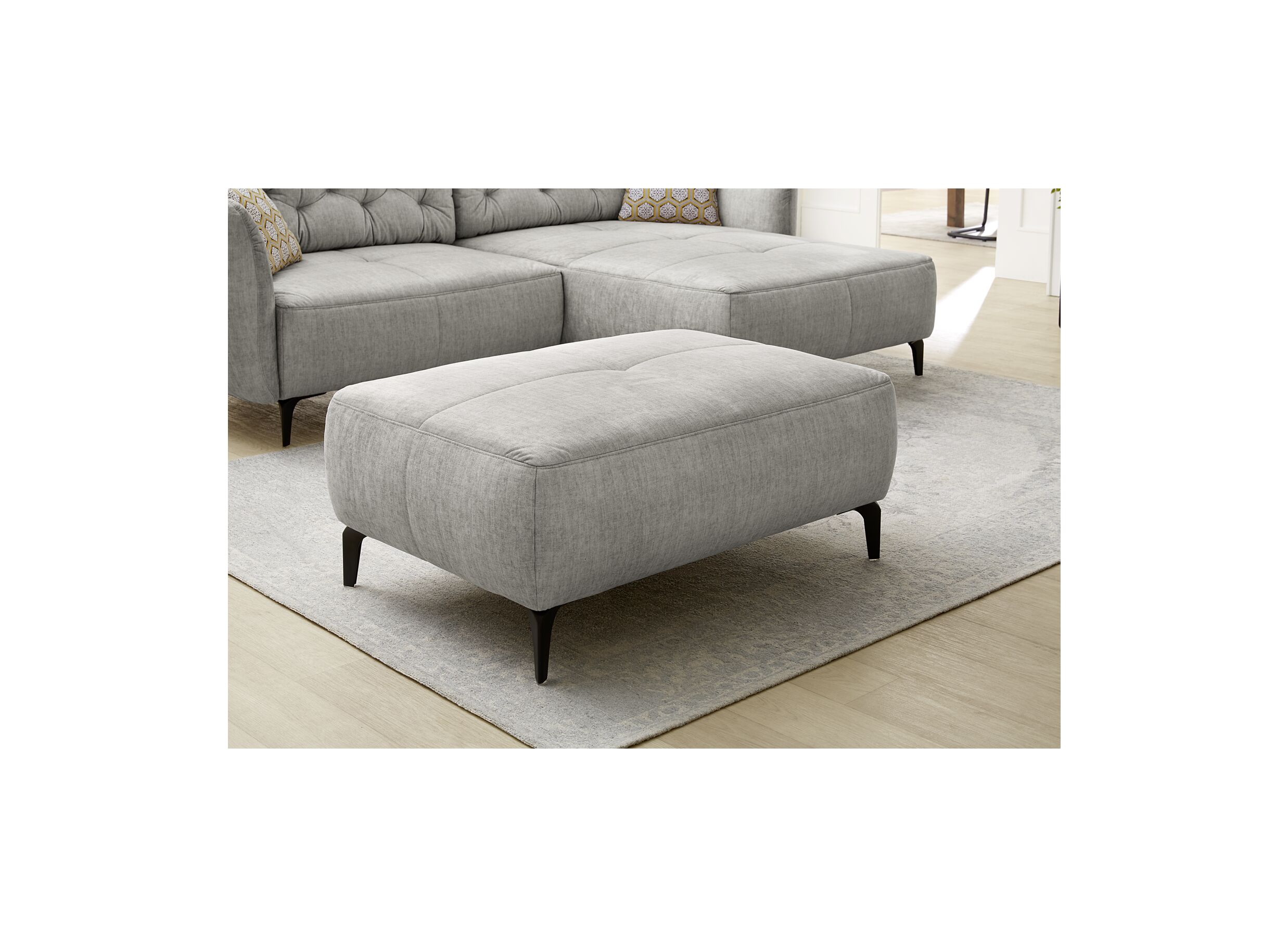 Sfeerfoto - Voetenbank Saulo 114x81cm stof fluweel grijs