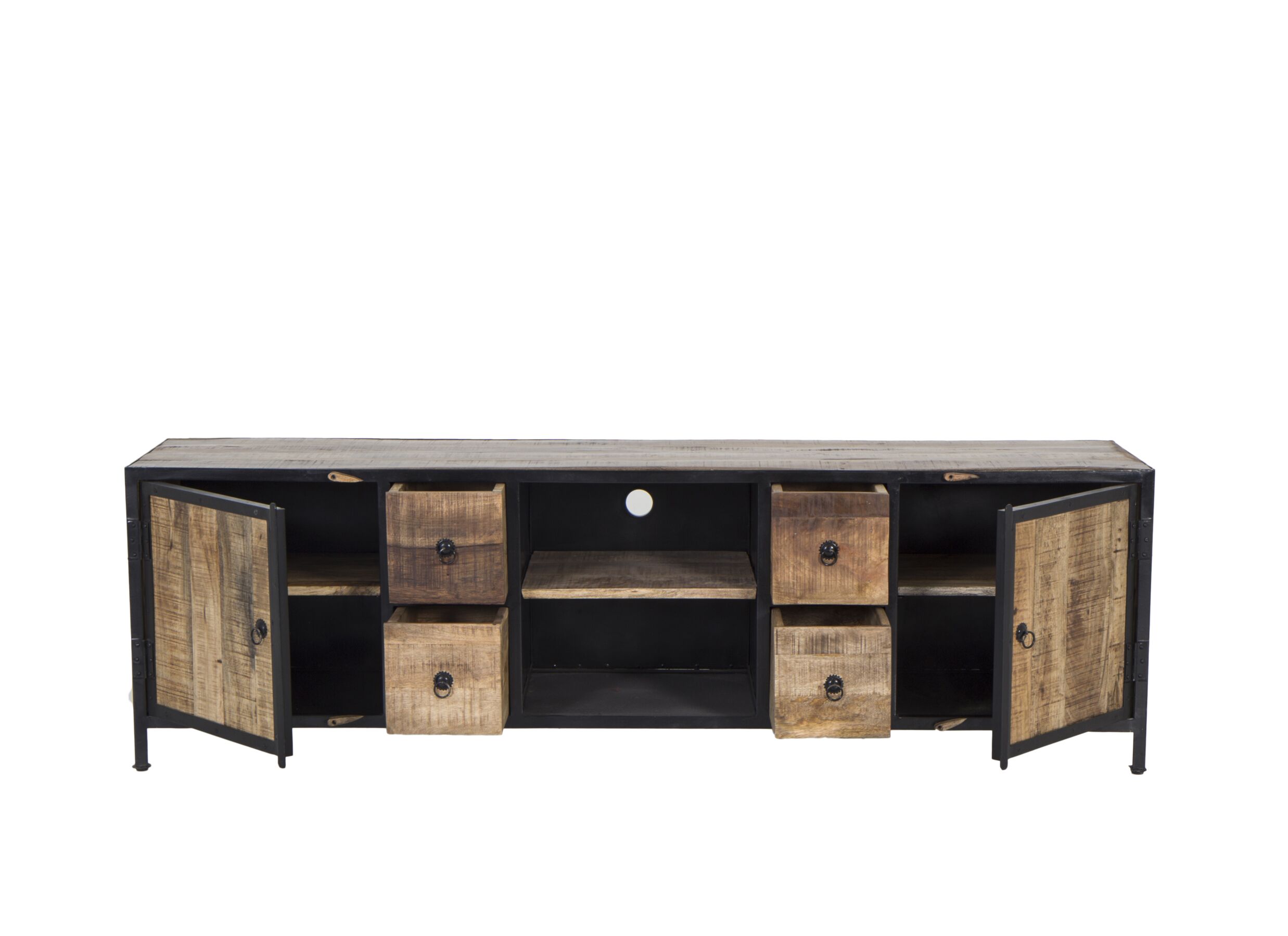 Meuble TV Cameleon 200x45cm - manguier massif & métal - naturel/noir