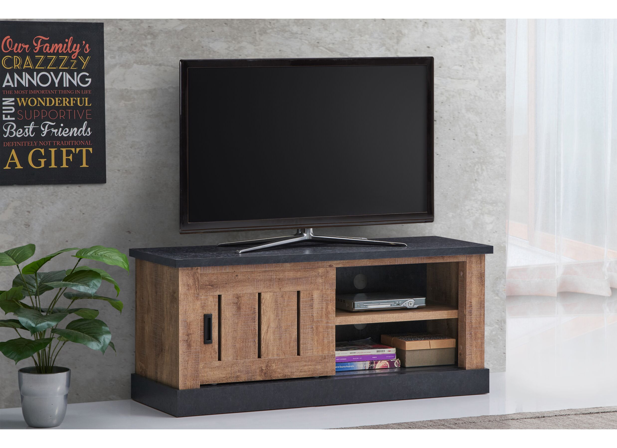 Tv-meubel Etienne 132cm - meubelplaat - industriële eik & zwart