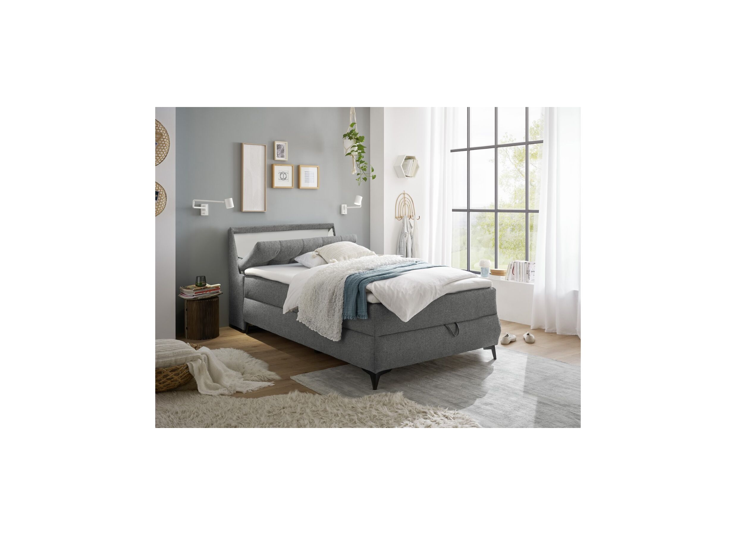 Sfeerfoto - Bedbox Atlantis 120x200cm met opbergruimte stof donkergrijs