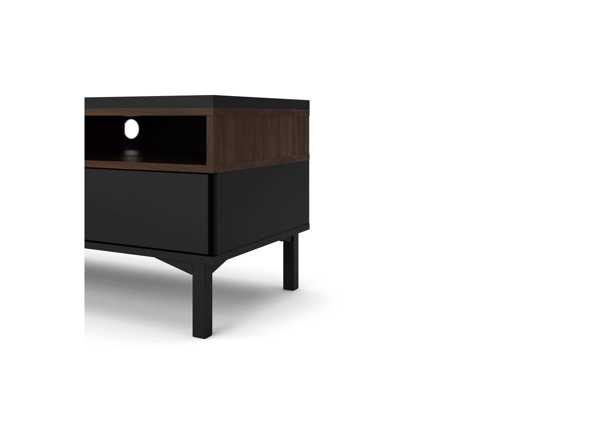Tv-meubel Roomers 156cm - spaanplaat - zwart & walnoot