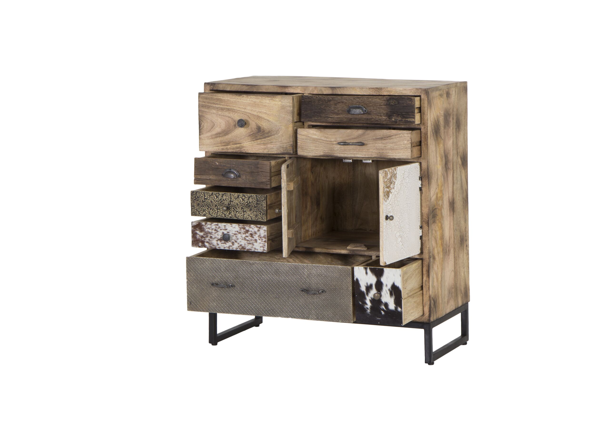 Detail - Commode Raffles 90x40x100cm - manuier massif - marron & multicolour