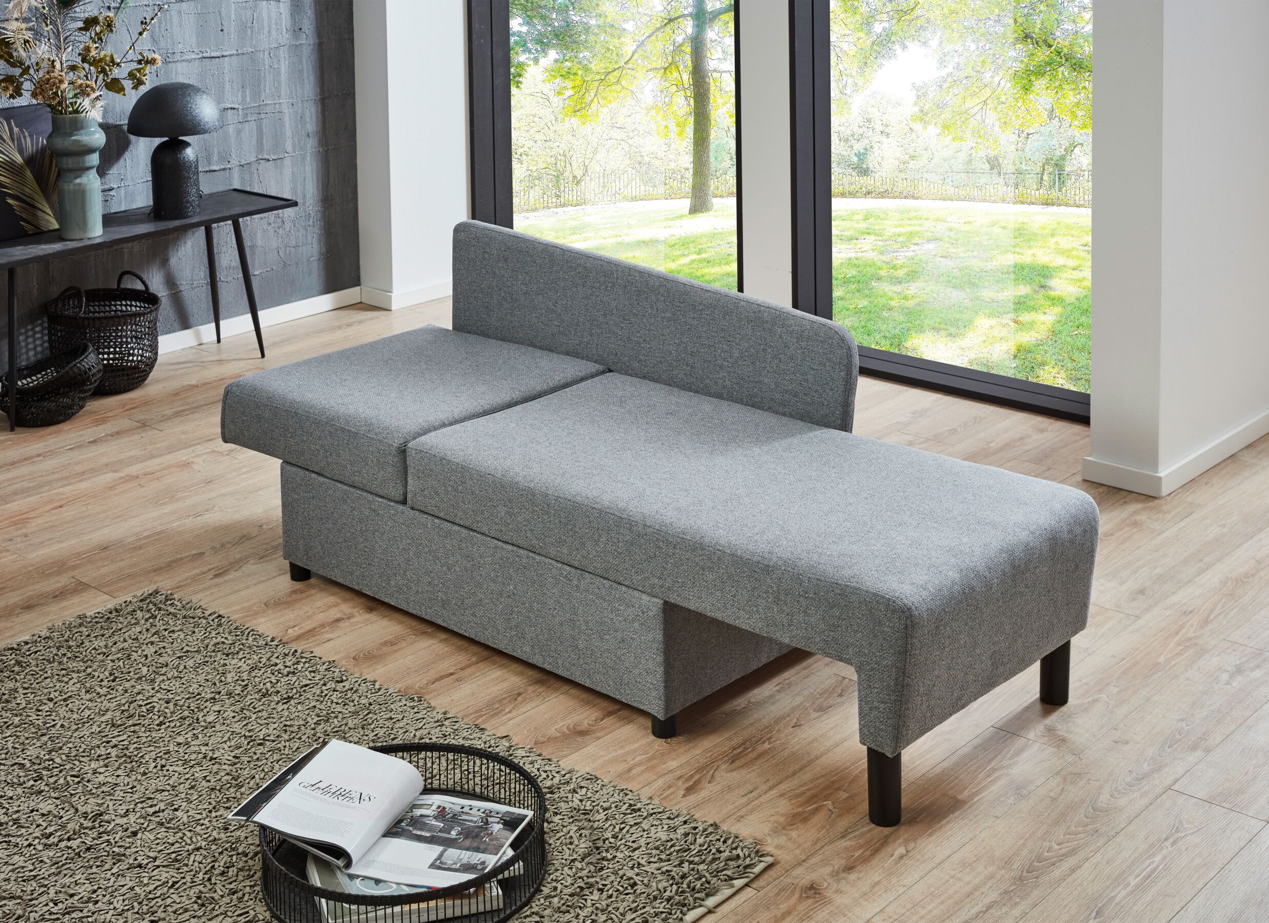 Foto ambiance - Canapé-lit Lubeck 1 personne - tissu - gris avec rangement