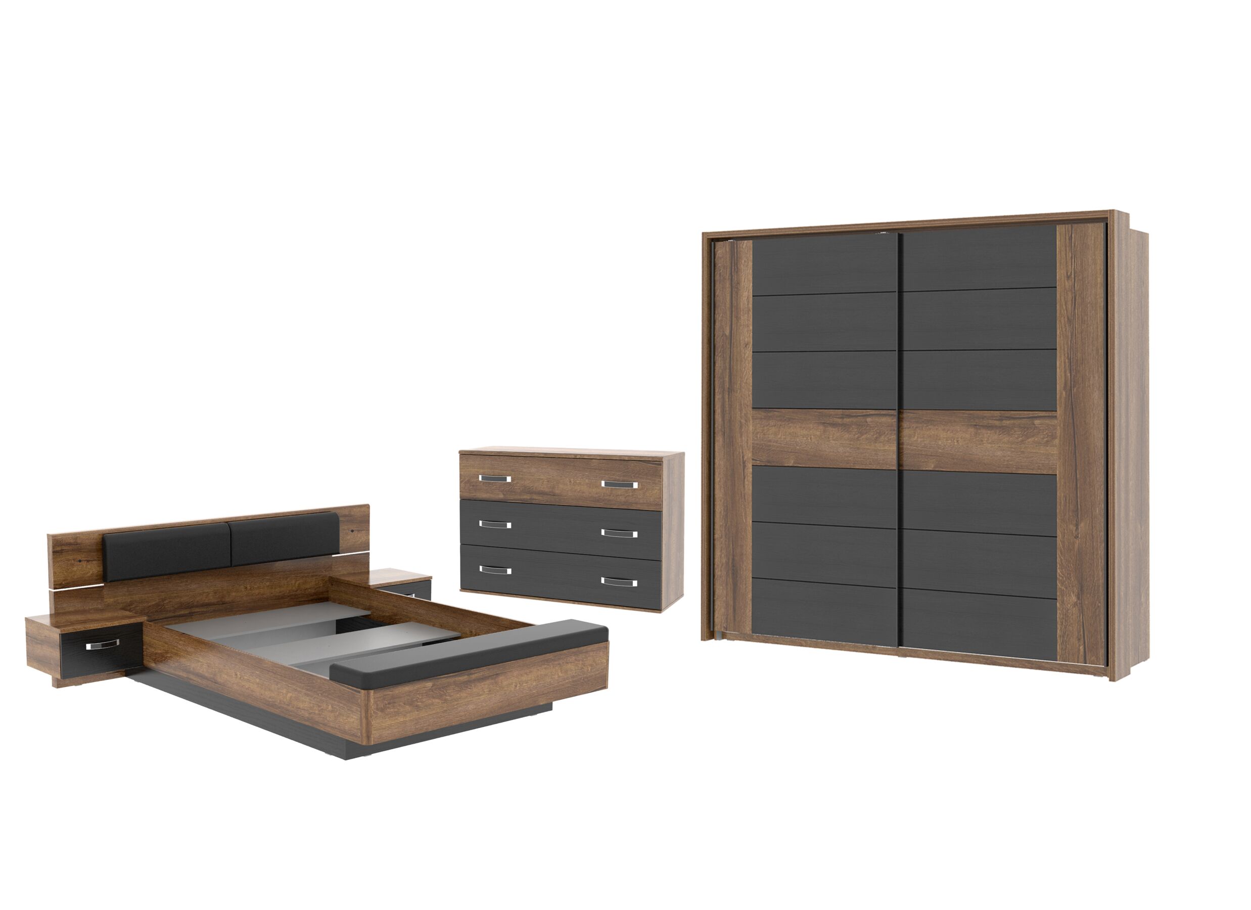 Slaapkamer Dolce met bed 160x200cm - kleerkast 231cm - commode 120cm
