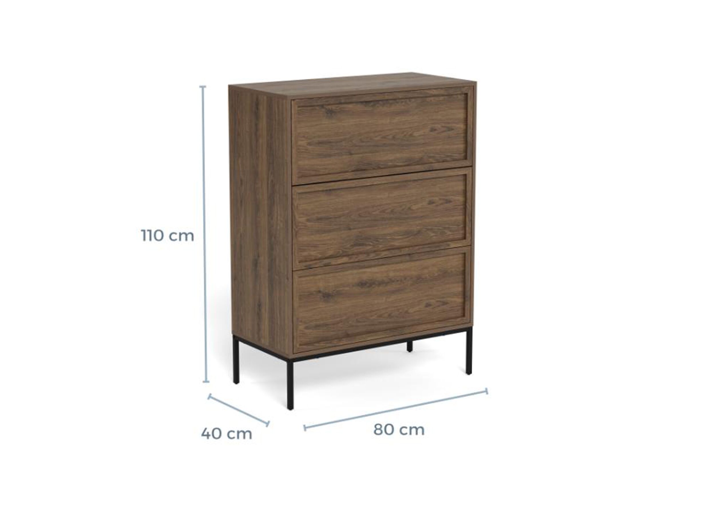 Afmetingen - Ladekast 80x40x110cm - melamine - smoked oak