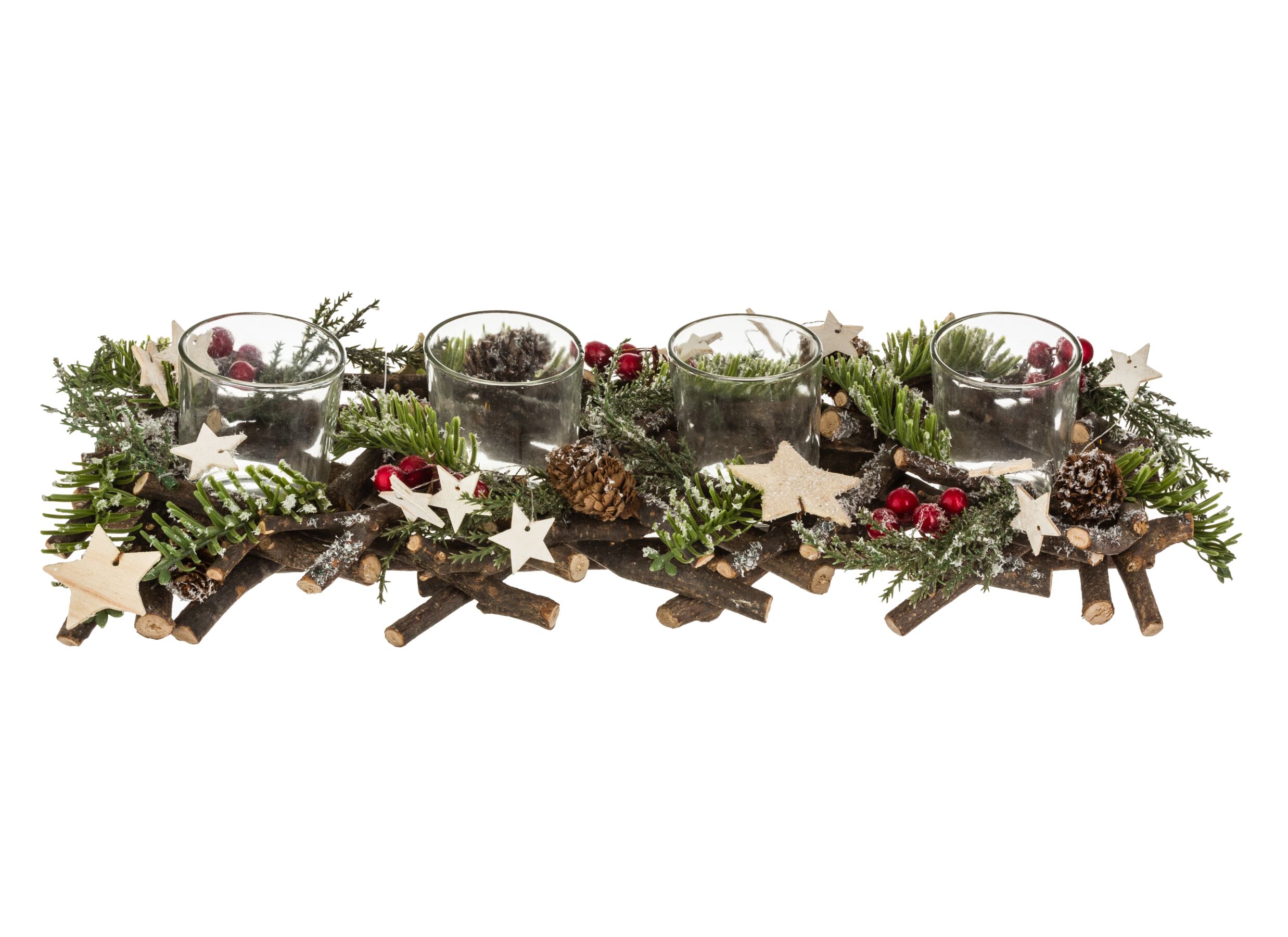 Overzichtsfoto - Kerststronk met 4 kaarsen 39x14x8cm