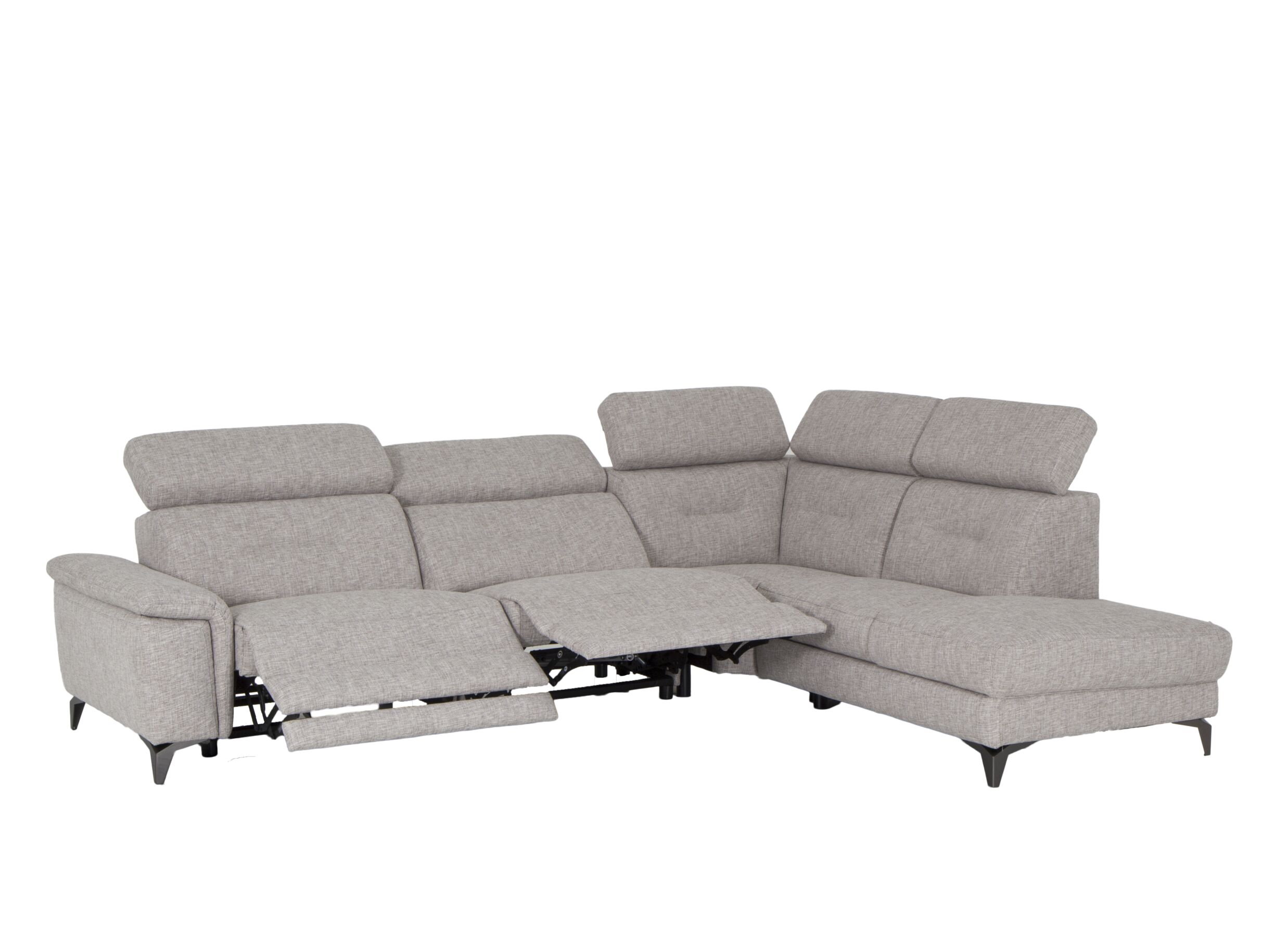 Plus Important - Canapé d'angle Cosa 295x229cm - tissu - gris avec 2 relax électriques