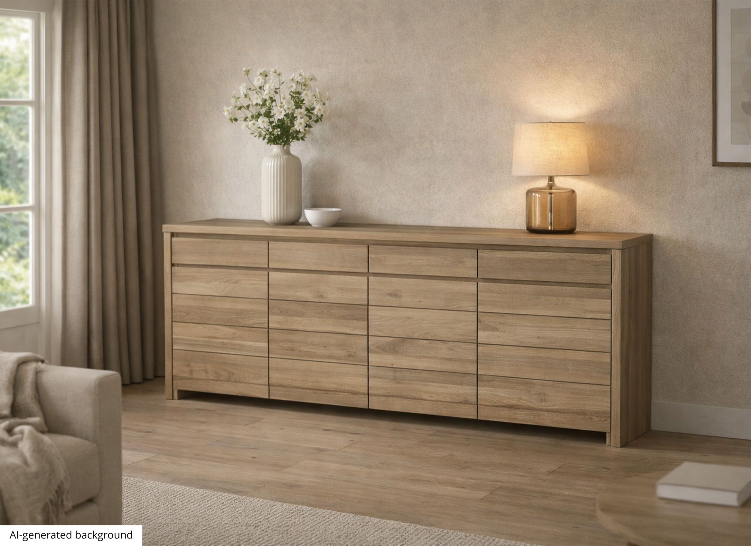 AI Generated - Dressoir Amarillo 225cm - eik massief & decor - naturel