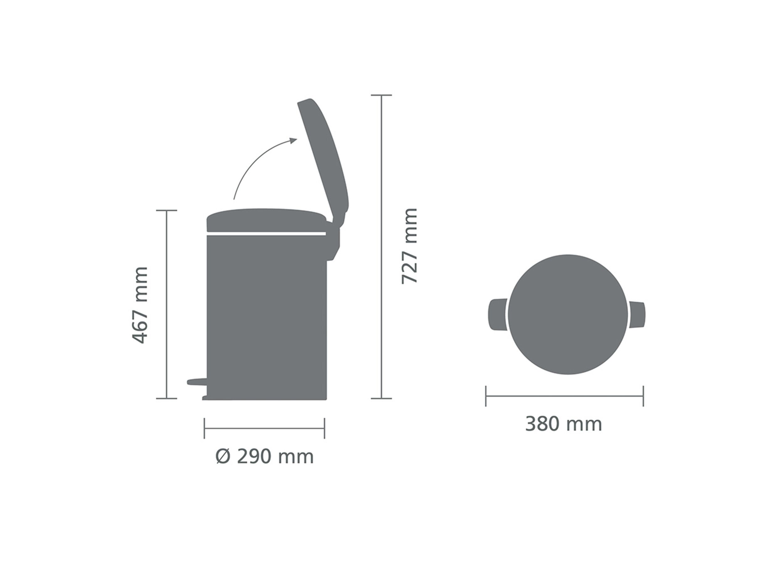 Afmetingen - Pedaalemmer NewIcon Brabantia 20L - soft grey