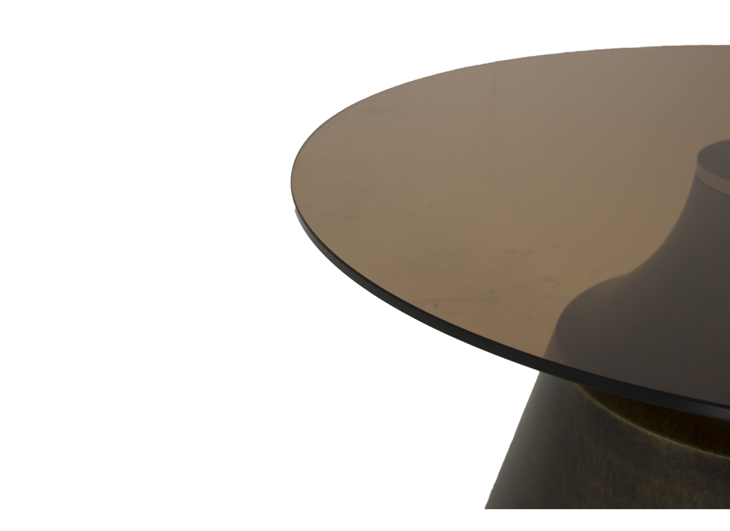 Detail - Table basse Ø70cm - verre & métal - brun & bronze