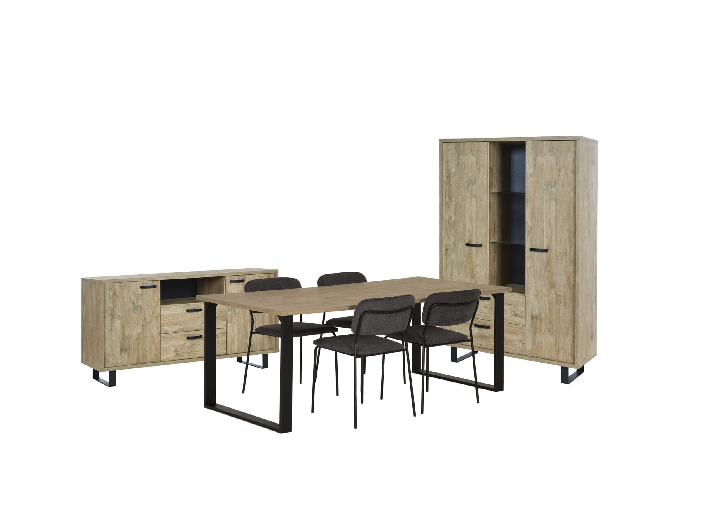 Plus Important - Salle à manger Como 1 avec 4 chaises Epoca anthracite - table 200x95cm - buffet 170cm - armoire 120cm
