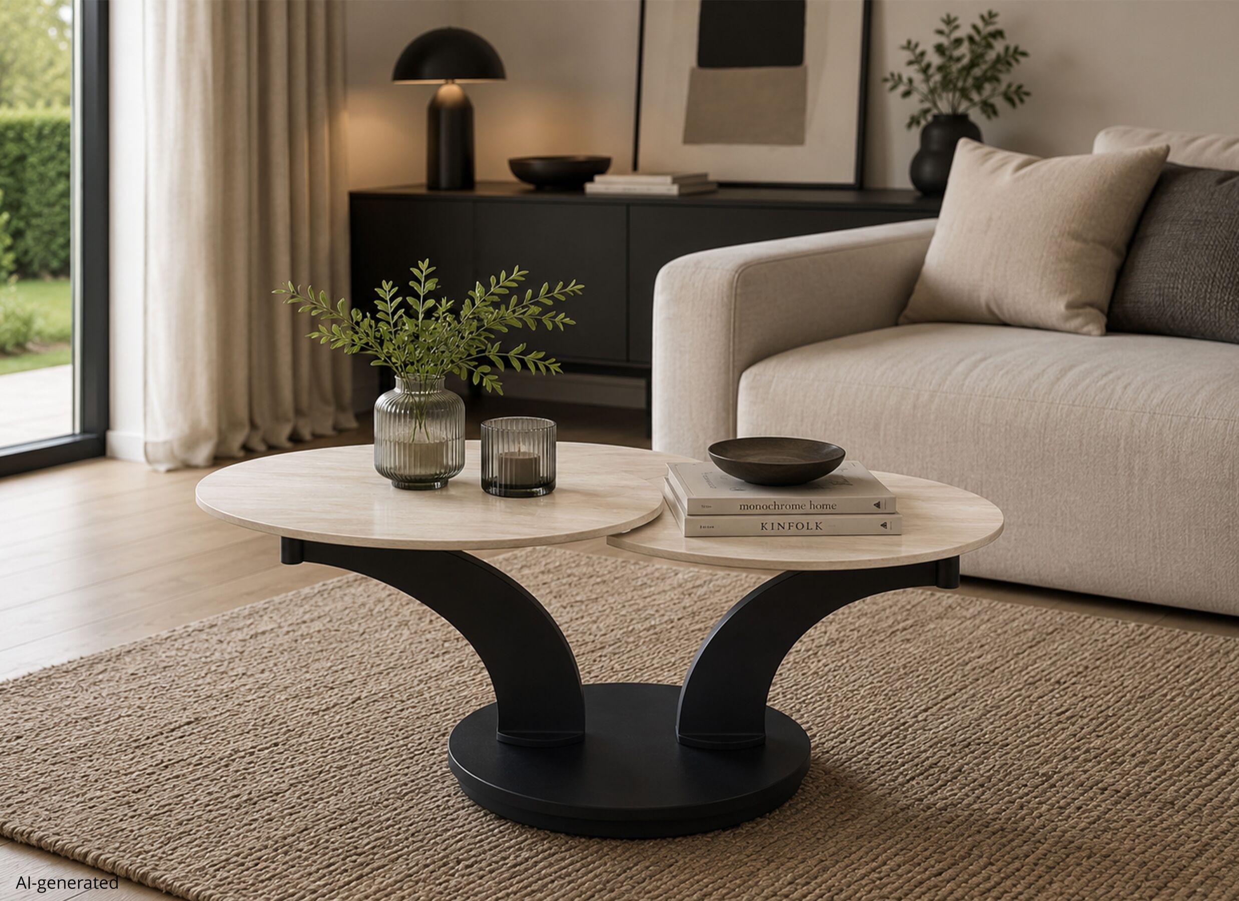 AI Generated - Salontafel Caldera 129/80x80x43,5cm - gesinterd steen - naturel
