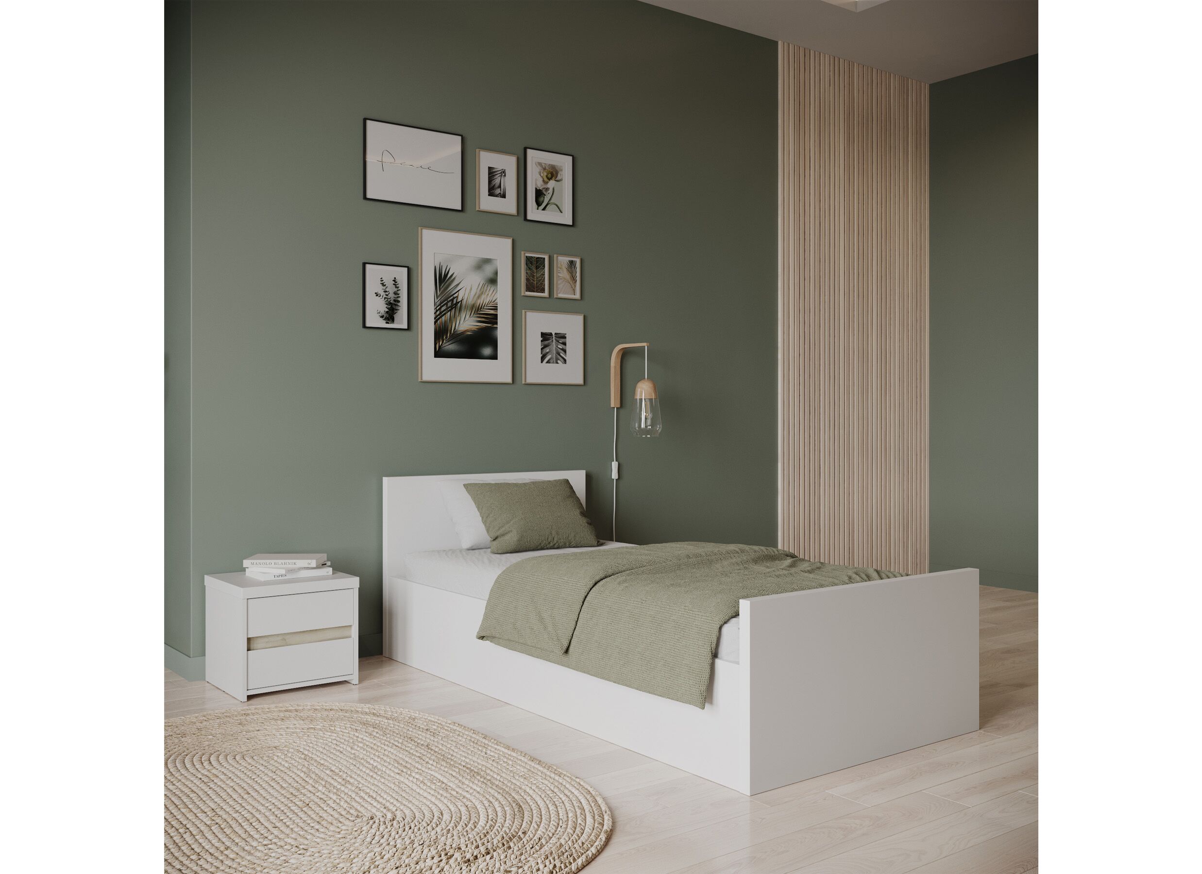 Foto ambiance - Lit Clyde 90x200cm - décor - blanc avec rangement