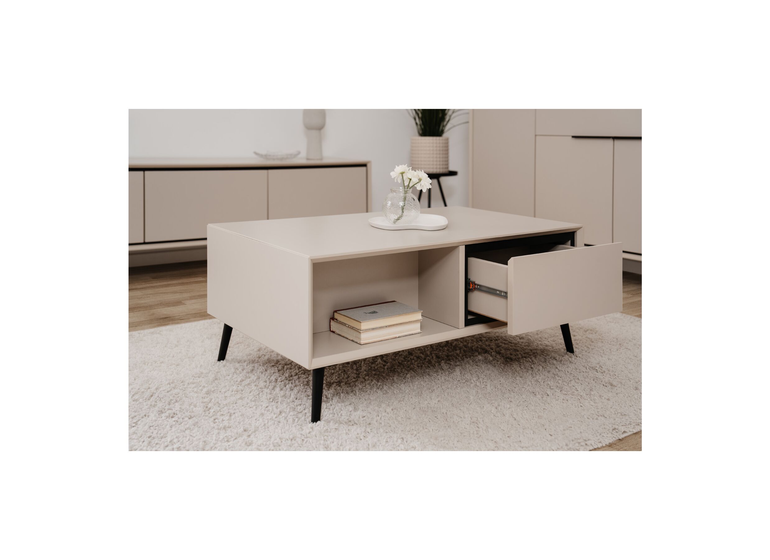 Foto ambiance - Table basse Arona 94x55cm avec rangement - mélamine - capuccino
