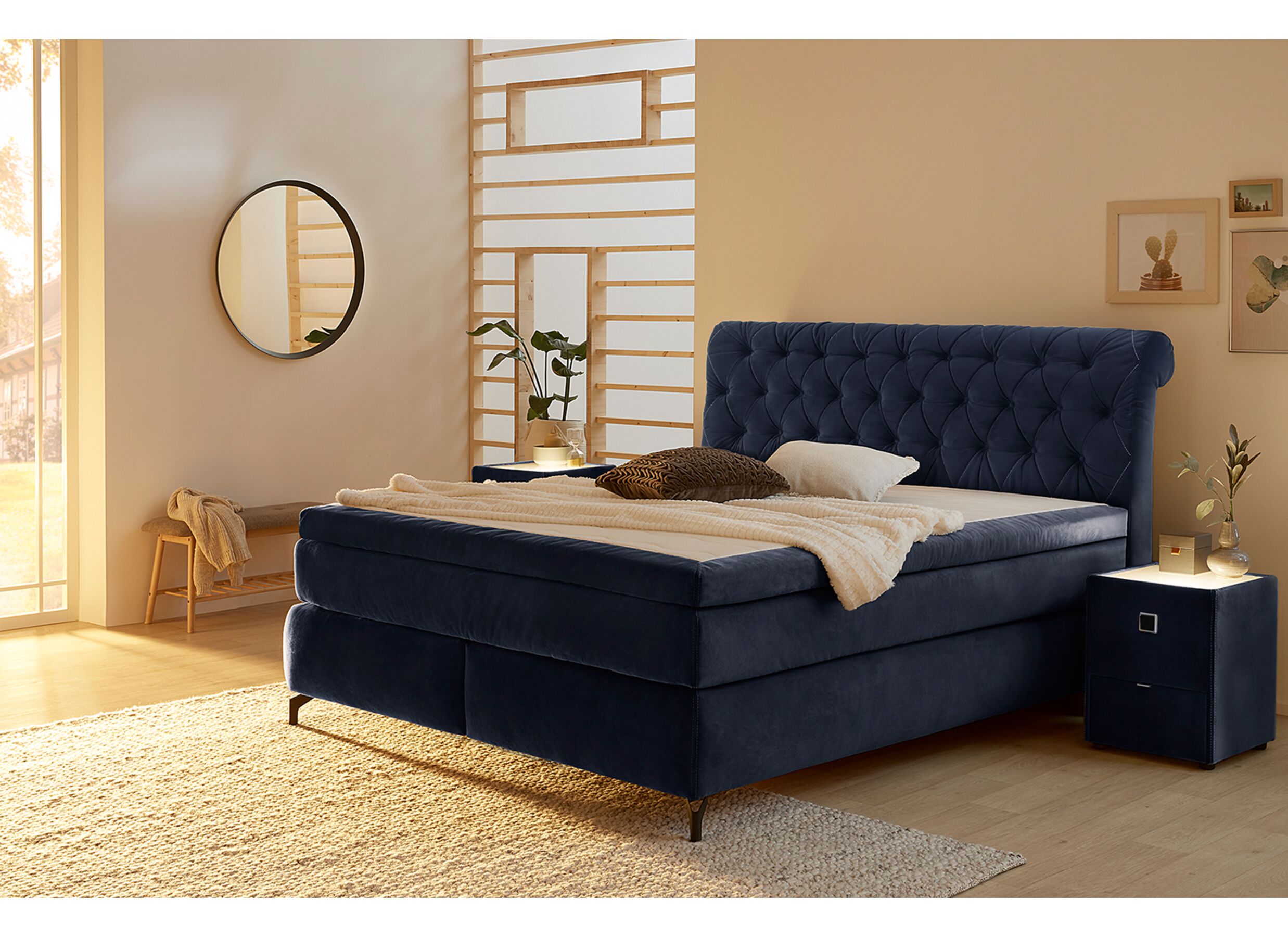 Plus Important - Boxspring Scarlett Normal 180x200cm tissu bleu