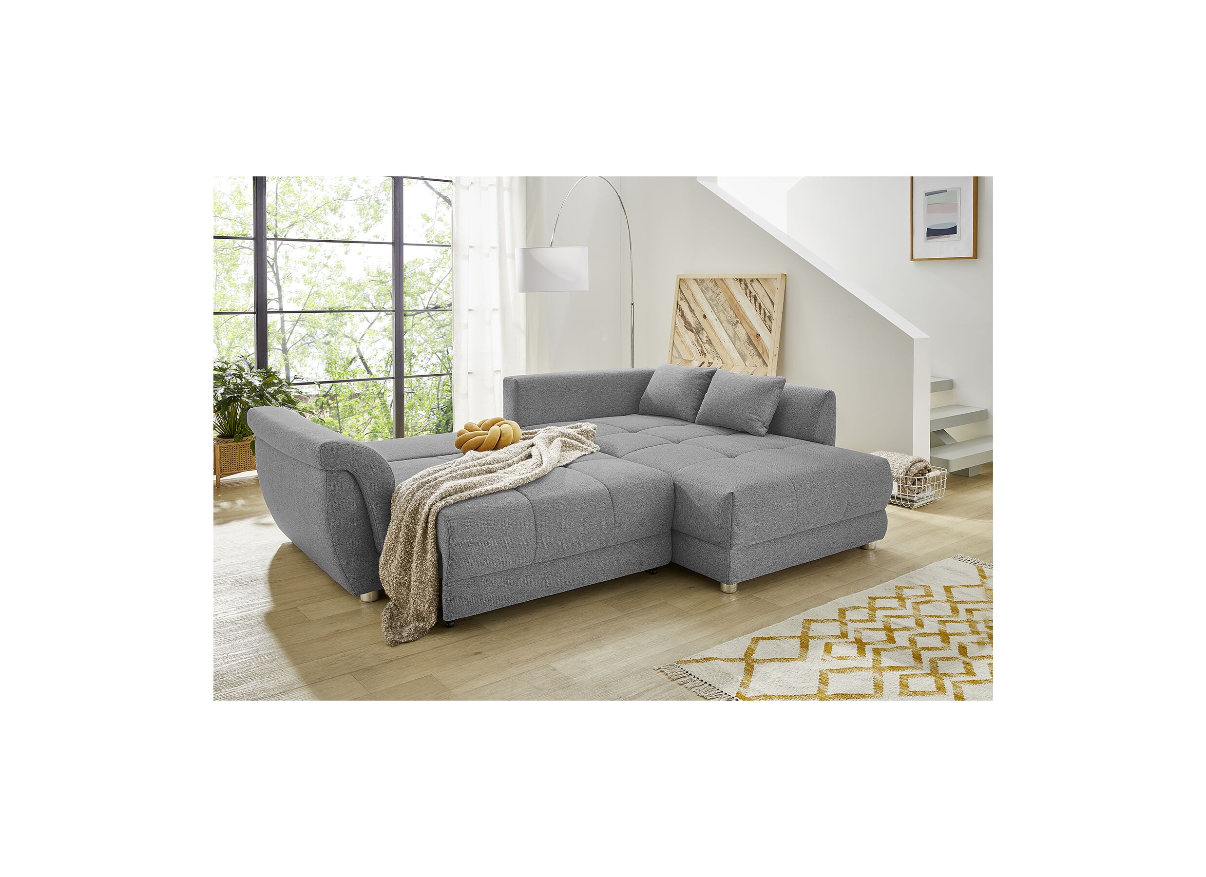 Hoeksalon La Spezia 258x192cm - stof - grijs met bedfunctie