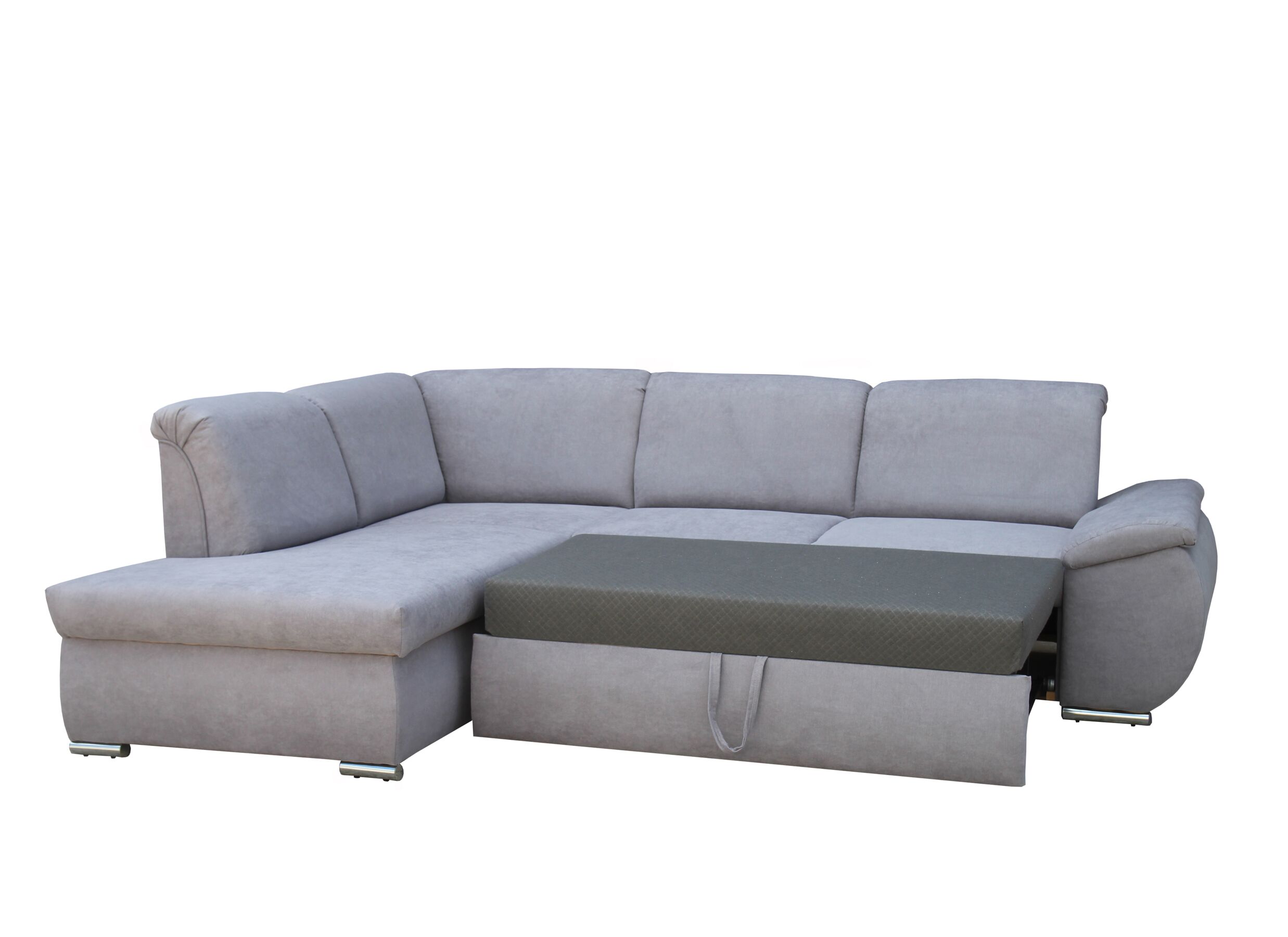 Canapé d'angle Caro 197x272cm - tissu - gris moyen avec fonction de lit et rangement