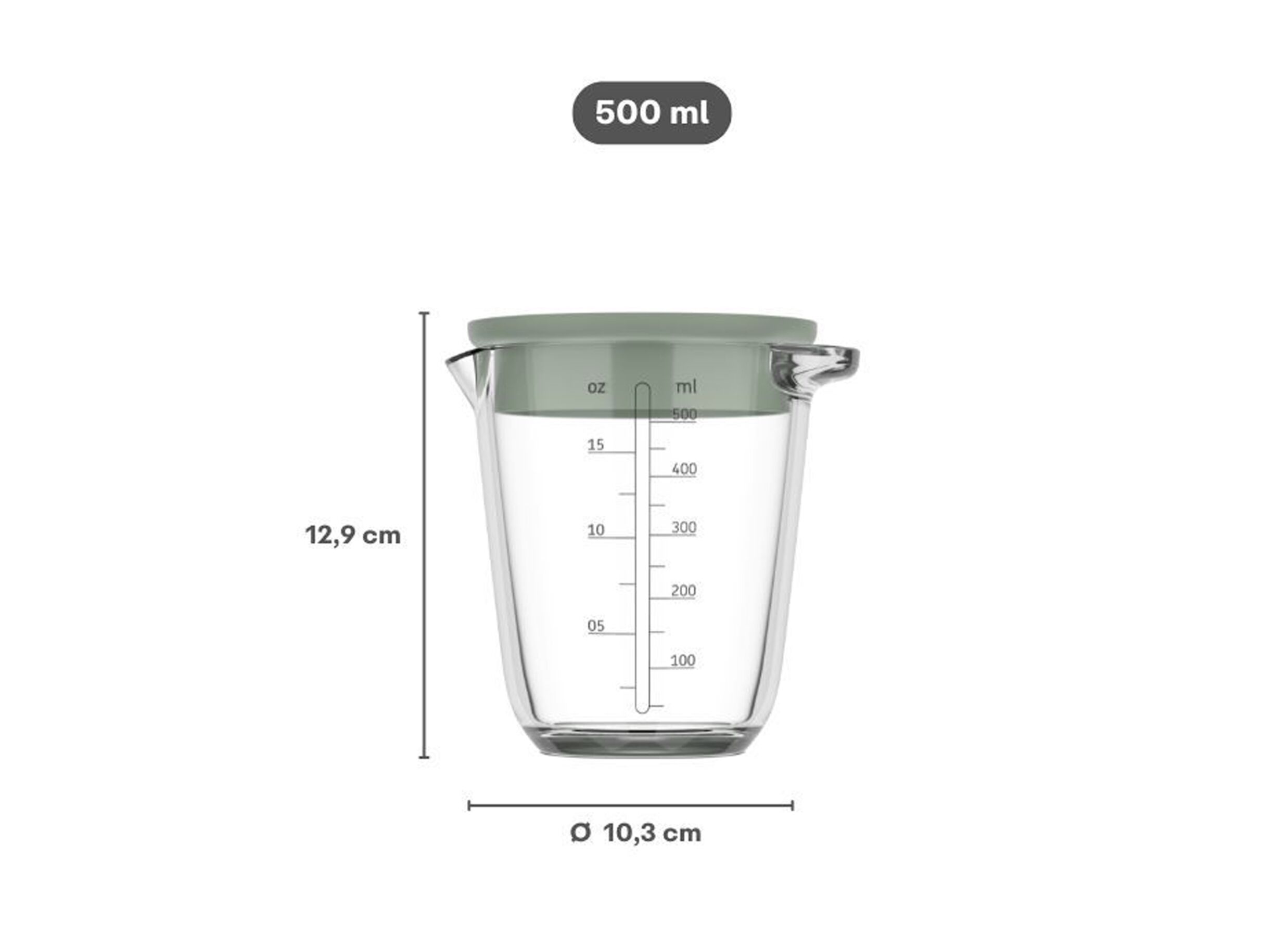 Afmetingen - Maatbeker Chef It 0,5L - glas - nordic sage