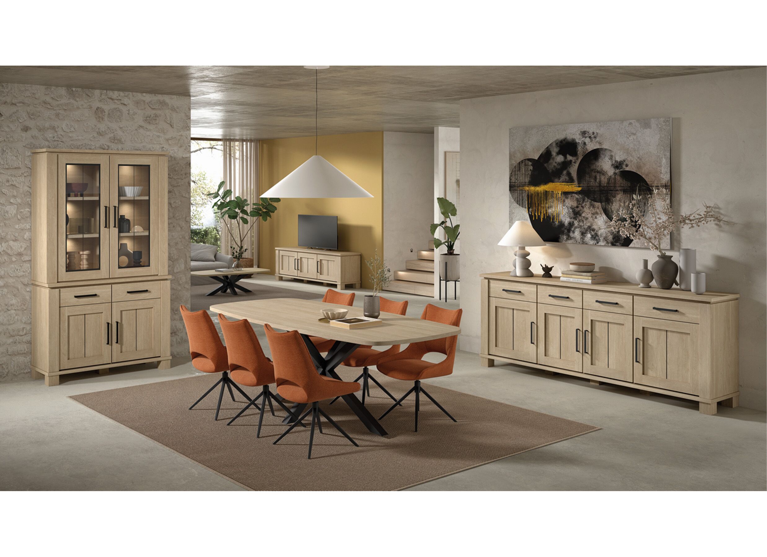 Photo ensemble - Vitrine Alba 115cm - décor - sand oak nature