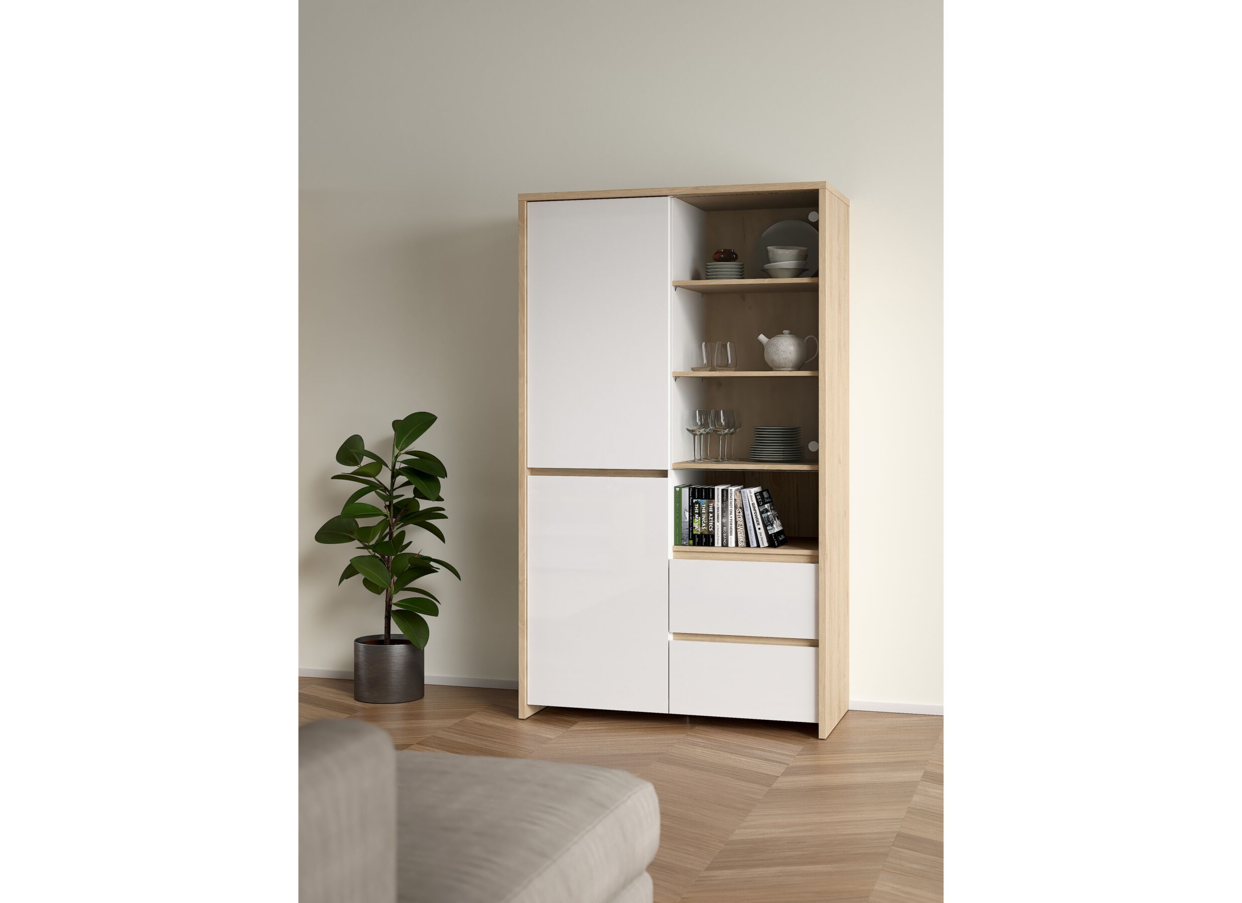 Sfeerfoto - Barkast Next 100cm - decor - wit/jackson hickory