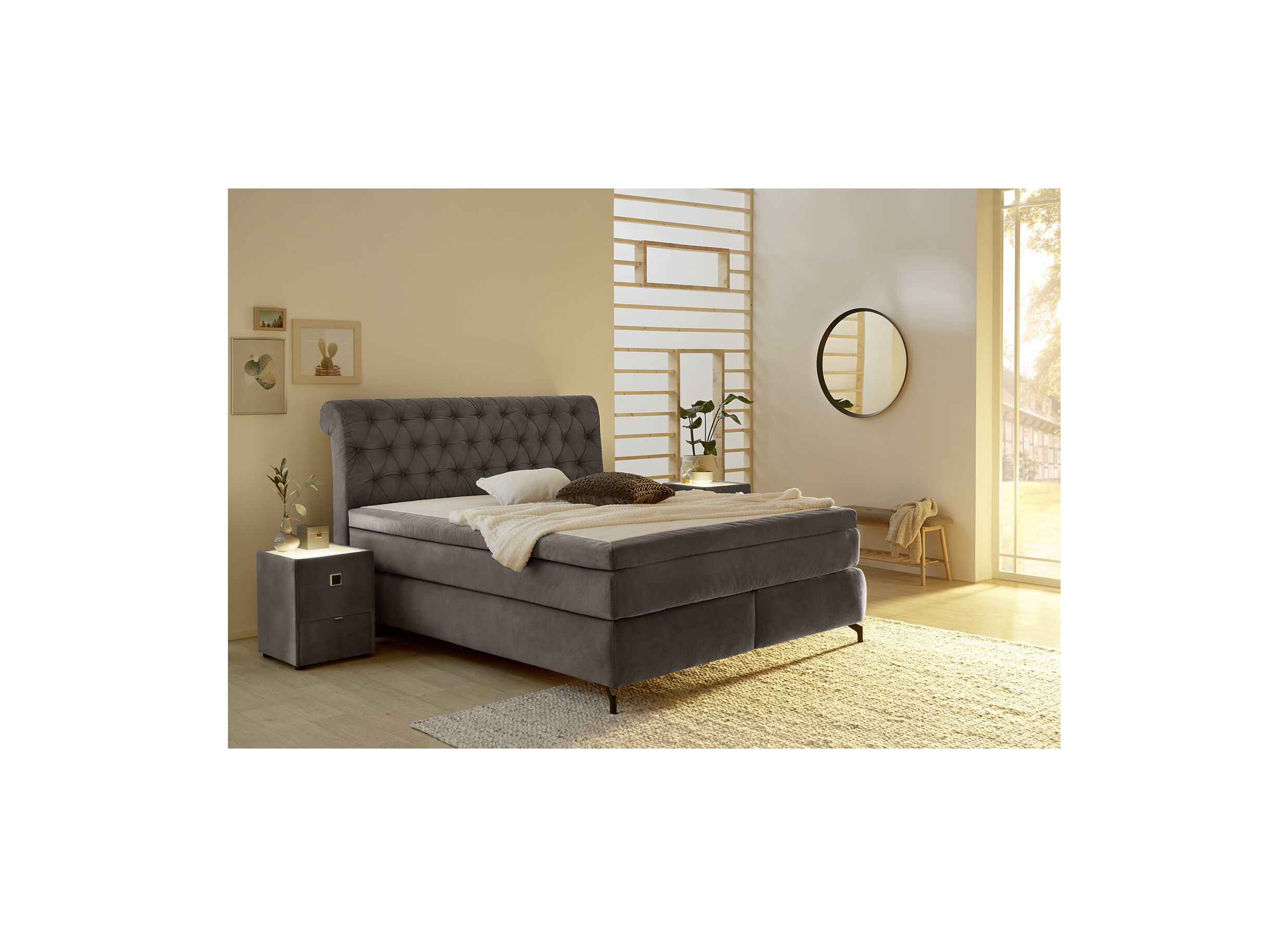Boxspring Scarlett 180x200cm tissu gris - Boxspring Scarlett Normal 180x200cm tissu gris